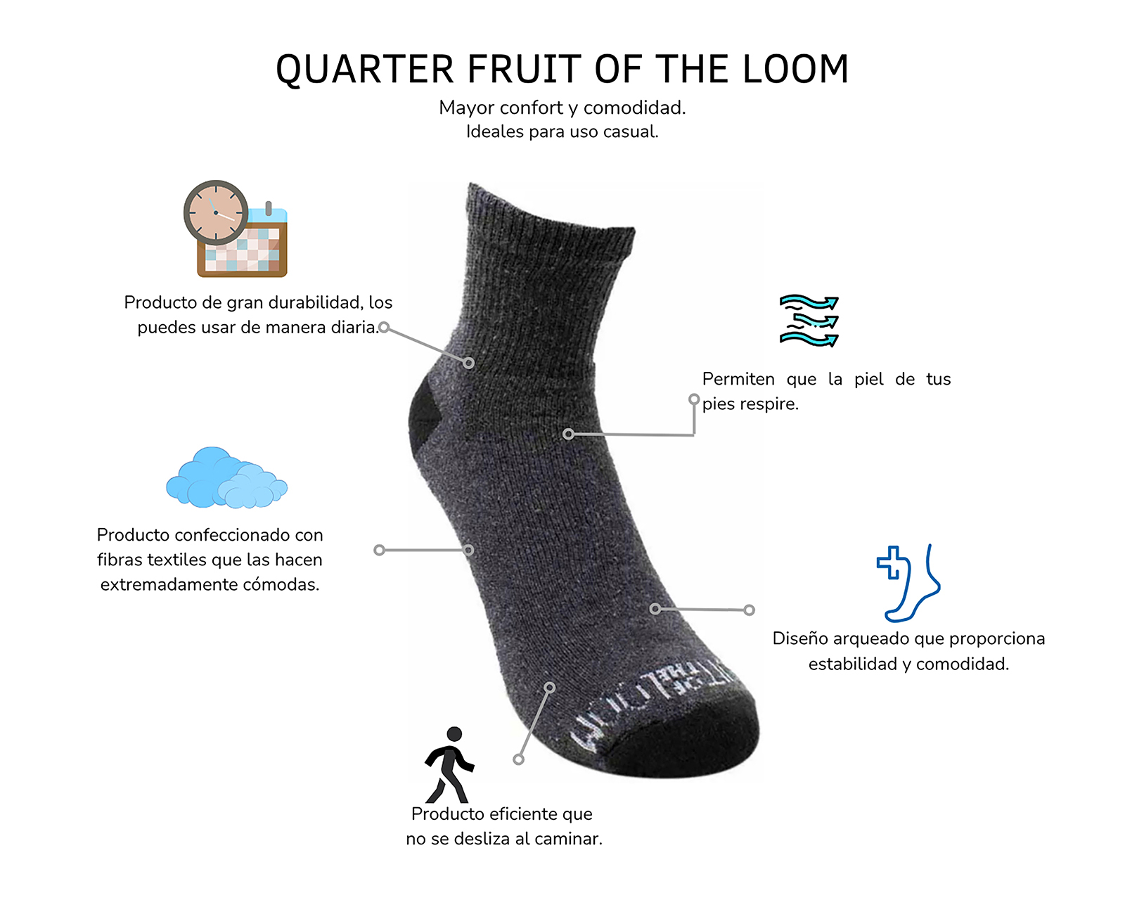 Foto 3 | Foto 3 | Calcetas Tobilleras Deportivas Fruit of the Loom para Niño 20 Pares