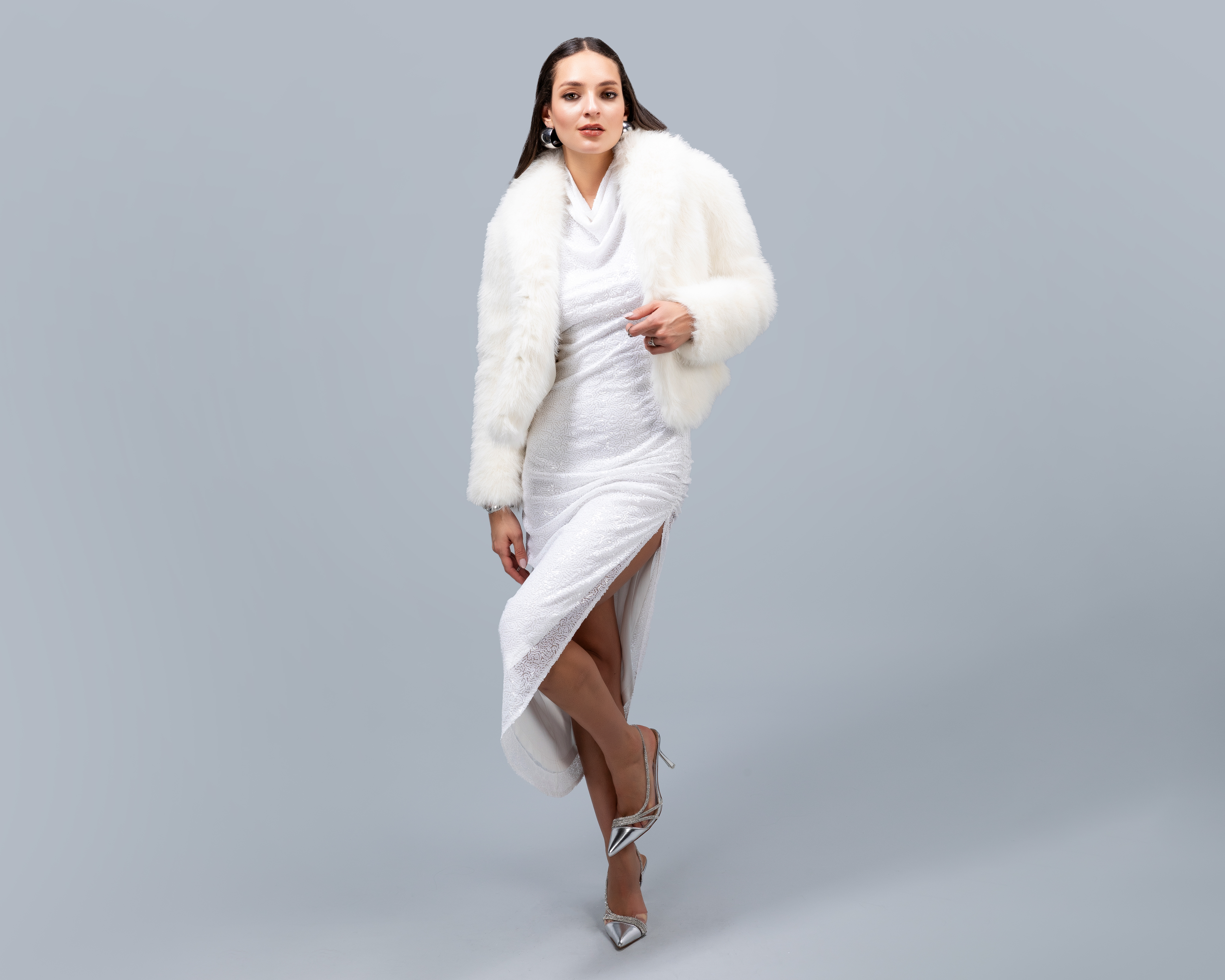 Vestido de Fiesta Jennifer Lopez Blanco con Lentejuelas para Mujer