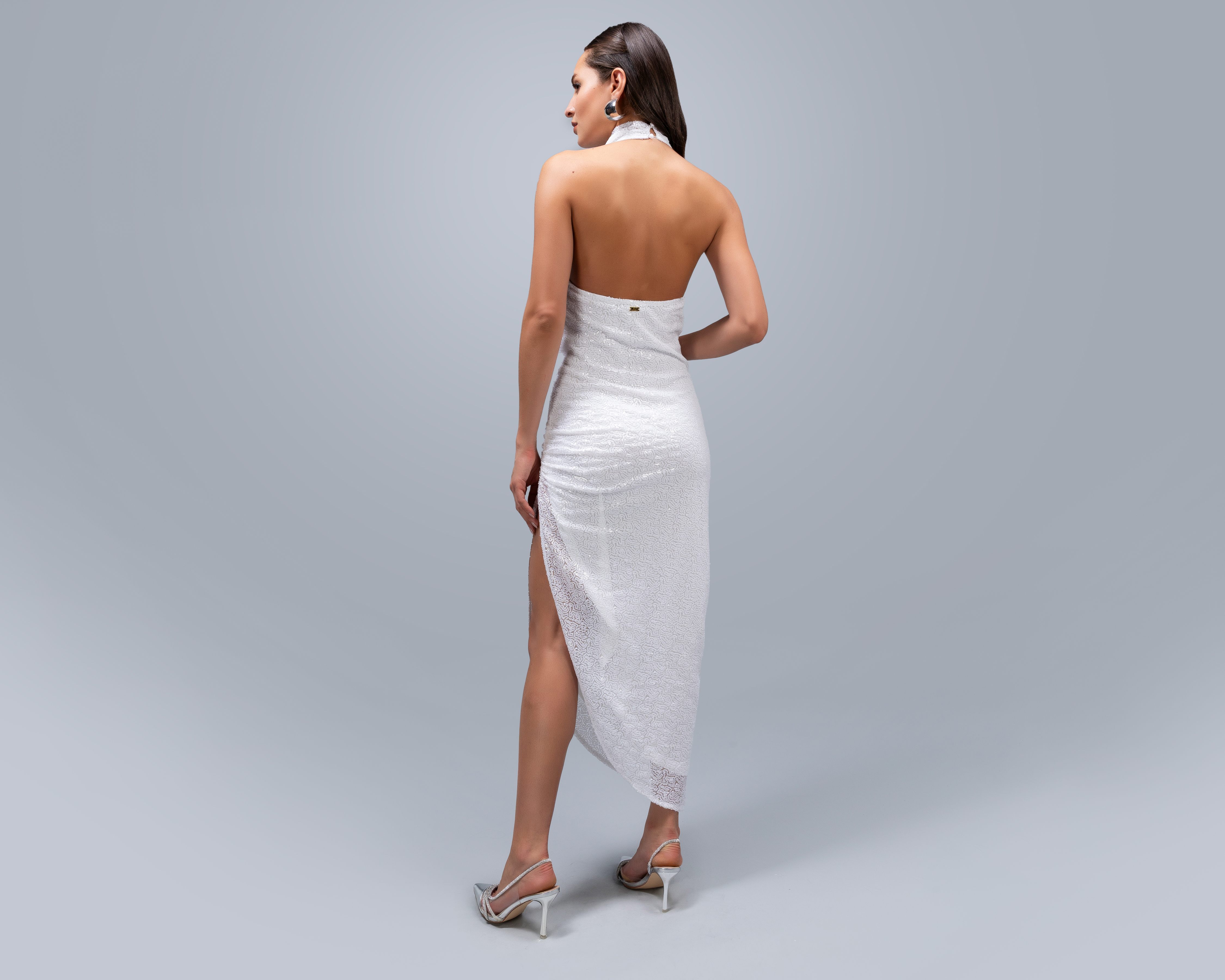 Foto 4 pulgar | Foto 3 | Vestido de Fiesta Jennifer Lopez Blanco con Lentejuelas para Mujer