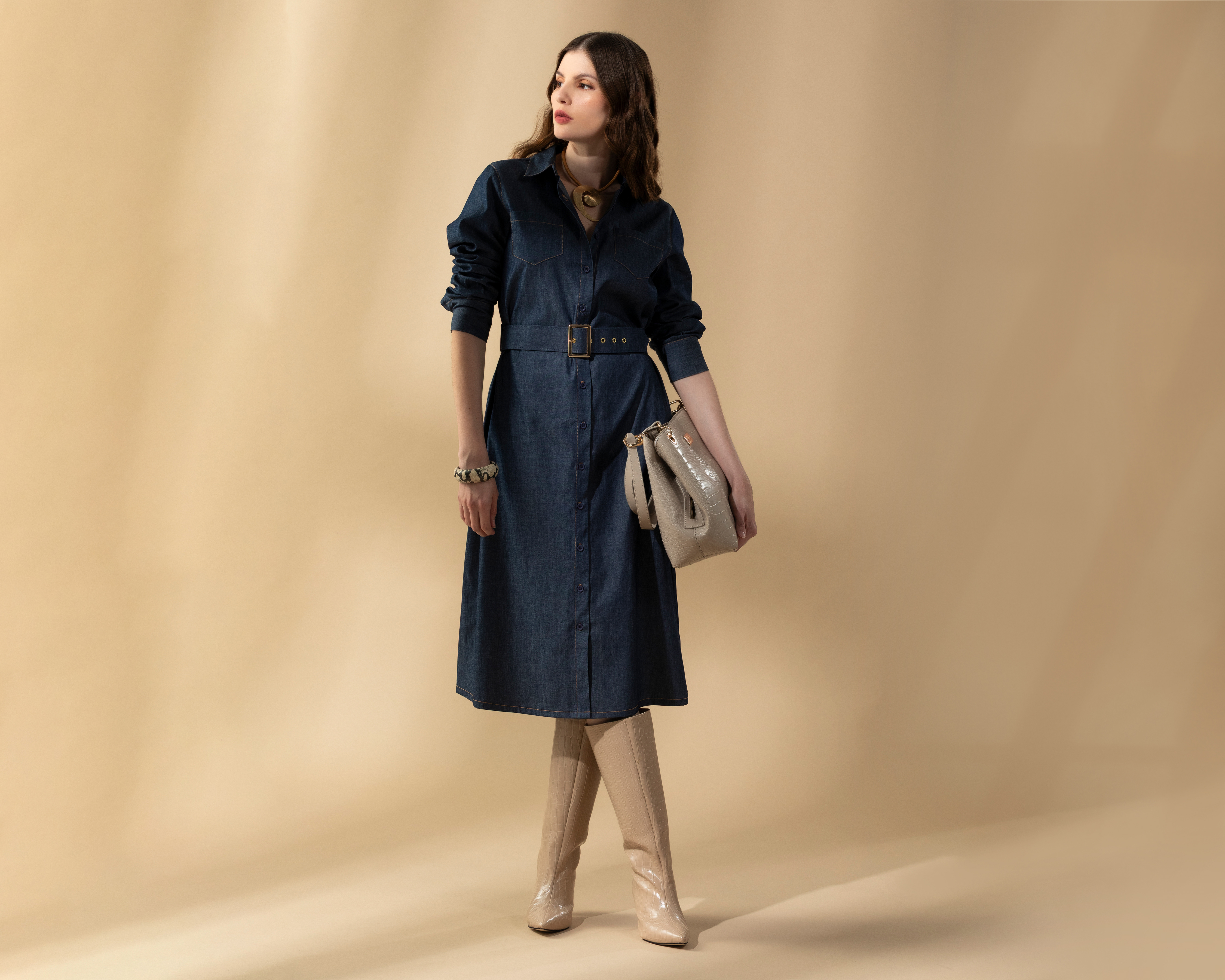 Vestido Midi Camisero Mezclilla con Cinturon Sahara By Antonio Gutiérrez para Mujer