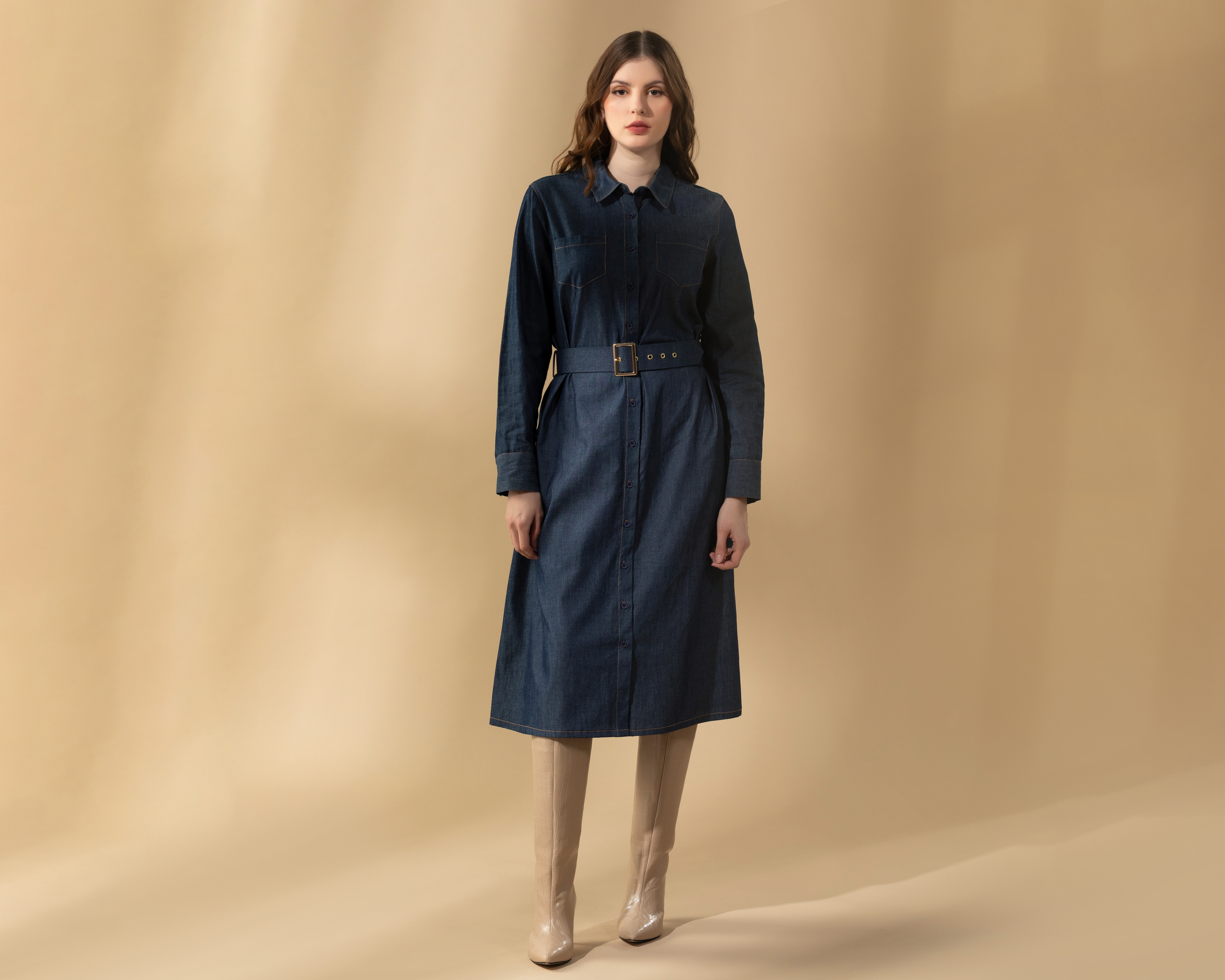 Foto 3 pulgar | Foto 2 | Vestido Midi Camisero Mezclilla con Cinturon Sahara By Antonio Gutiérrez para Mujer