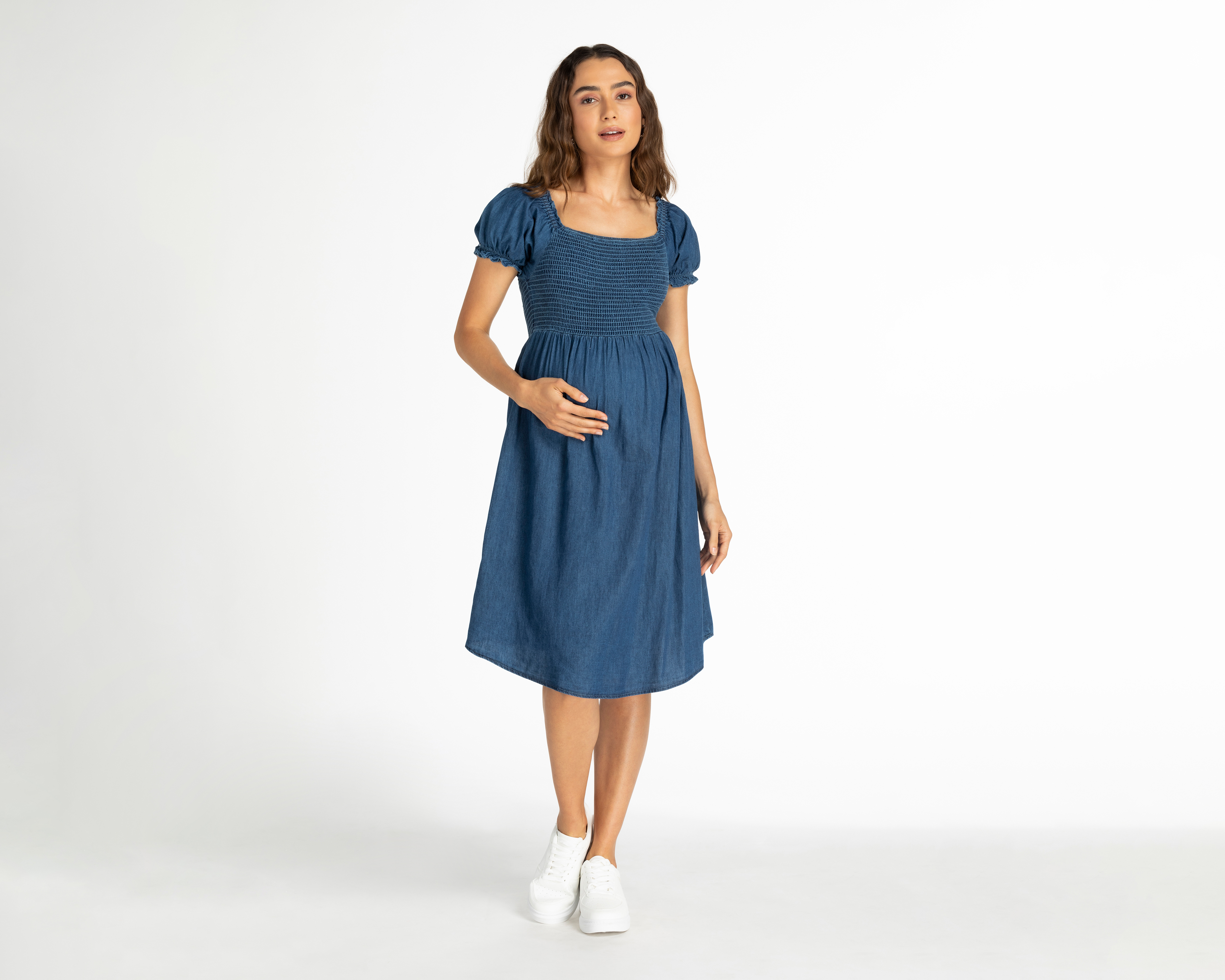 Foto 2 pulgar | Foto 1 | Vestido de Maternidad Mamá Bella Azul Manga Corta