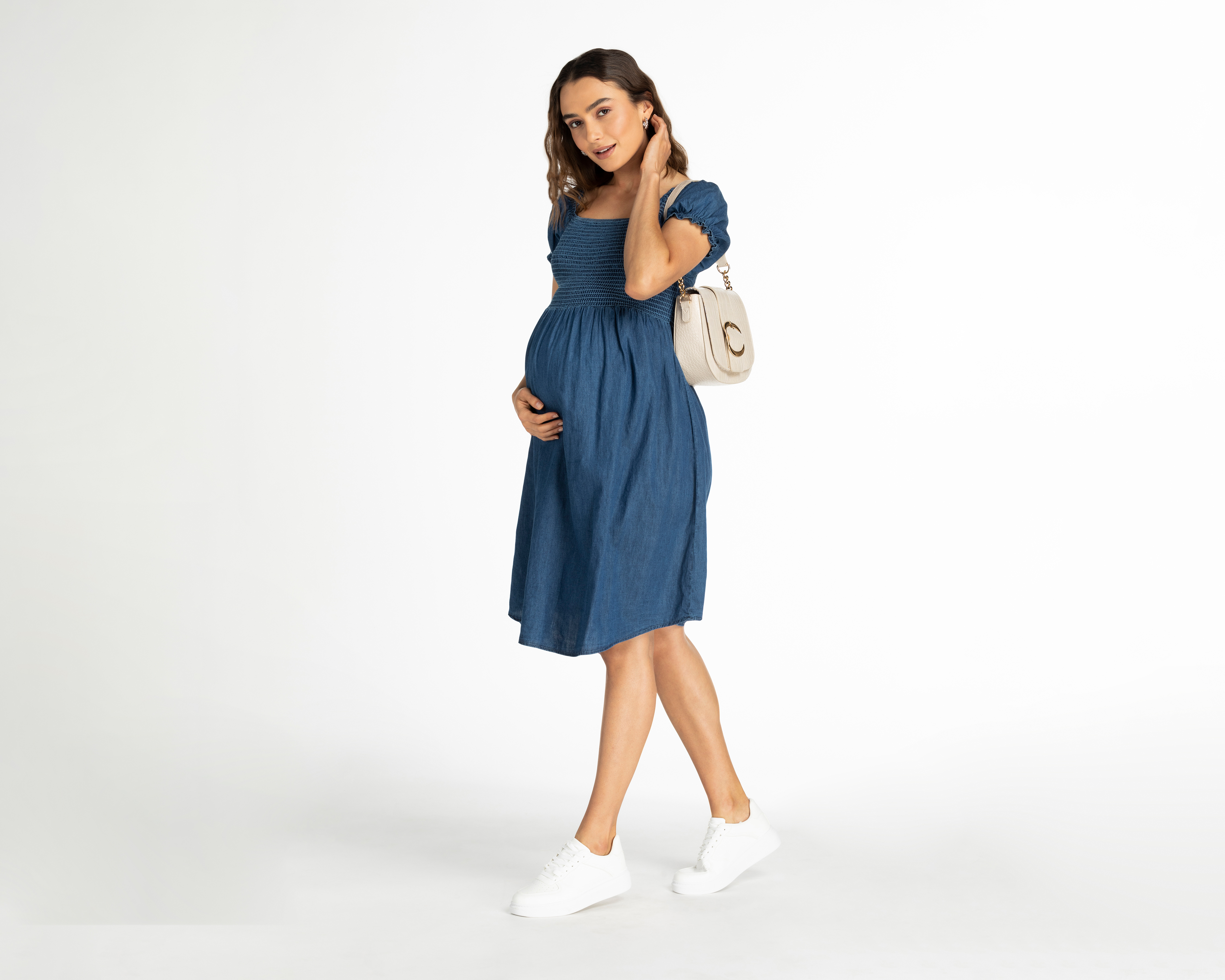 Foto 3 pulgar | Foto 2 | Vestido de Maternidad Mamá Bella Azul Manga Corta