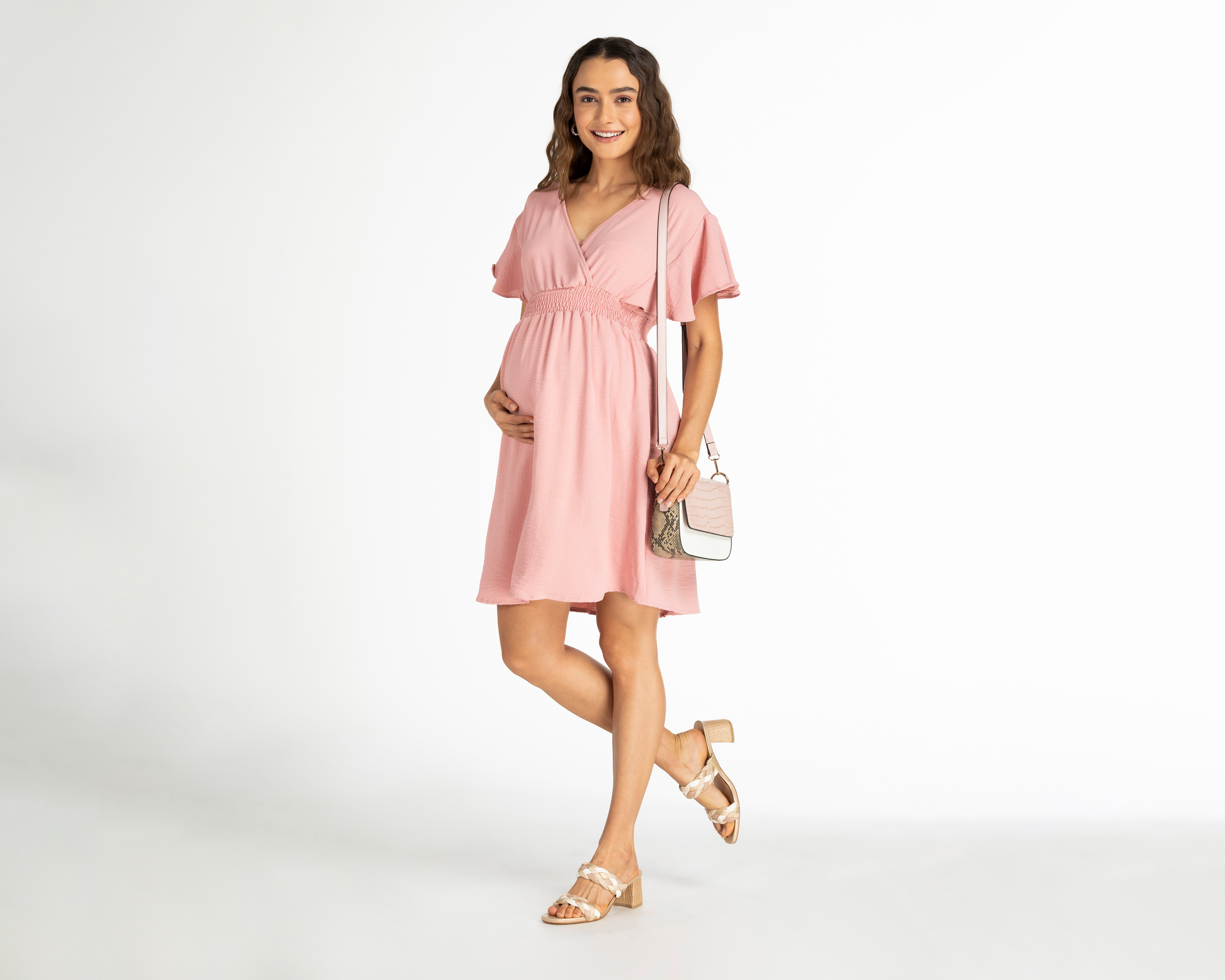 Vestido de Maternidad Mamá Bella Rosa Manga Corta