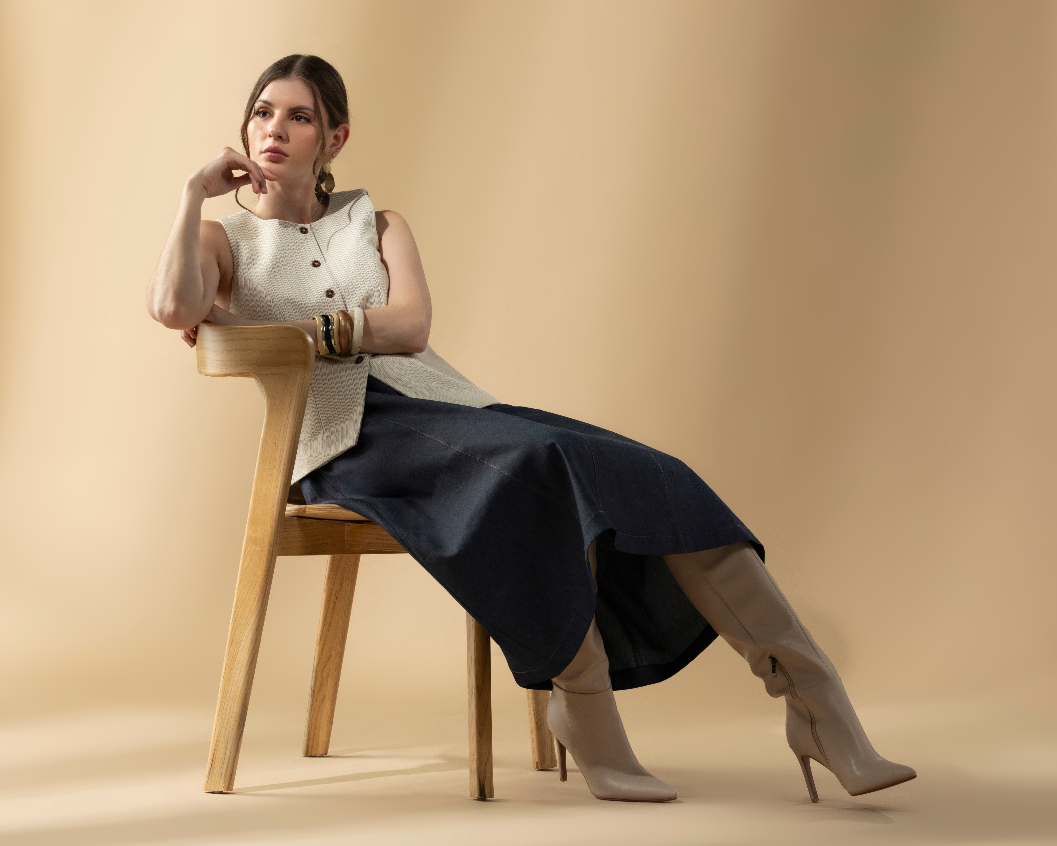 Falda Midi Denim Pespunte en Contraste Sahara By Antonio Gutiérrez para Mujer