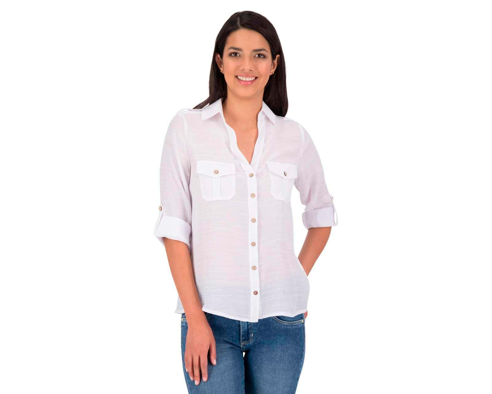 Foto 2 | Foto 2 | Blusa Blanca Manga 3/4 marca Refill con Botones