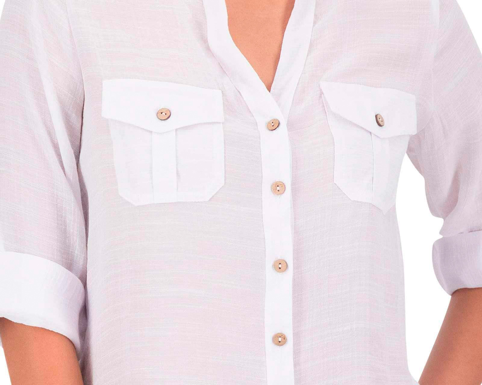 Foto 7 | Foto 7 | Blusa Blanca Manga 3/4 marca Refill con Botones