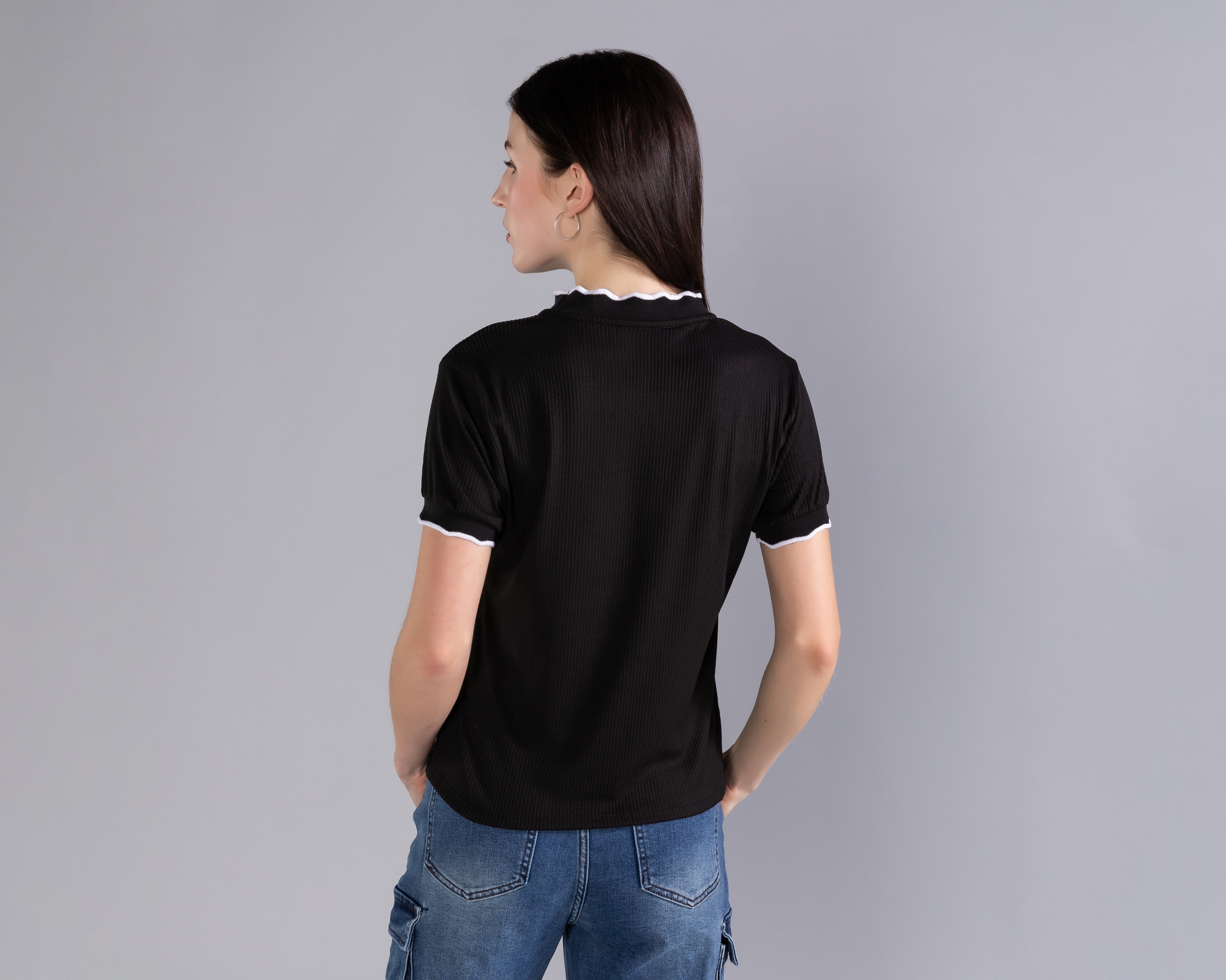 Foto 4 pulgar | Foto 3 | Playera Manga Corta Rib Cuello Perkins Contrastes Strona para Mujer