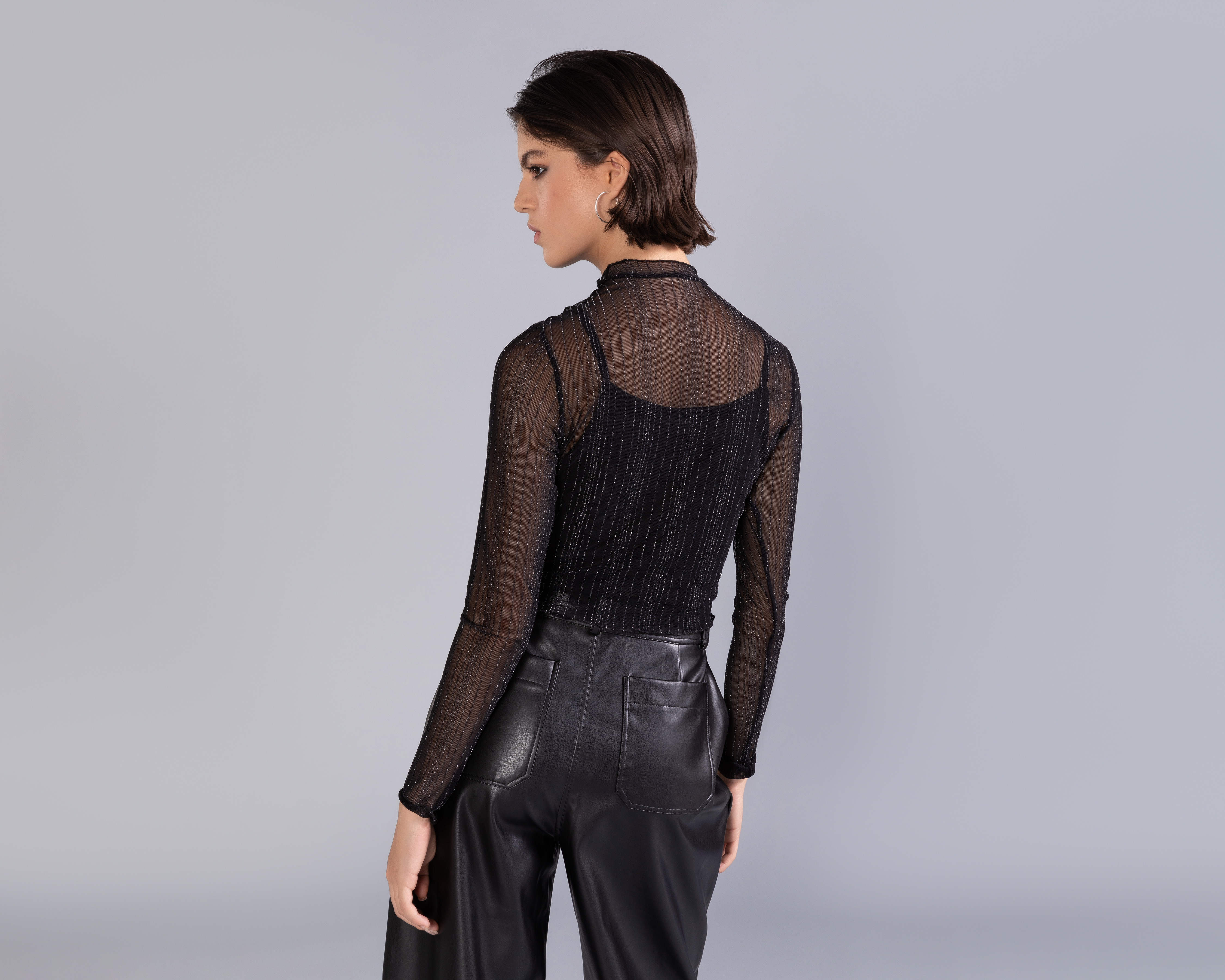 Foto 4 pulgar | Foto 3 | Playera Manga Larga Mesh con Lurex Strona para Mujer