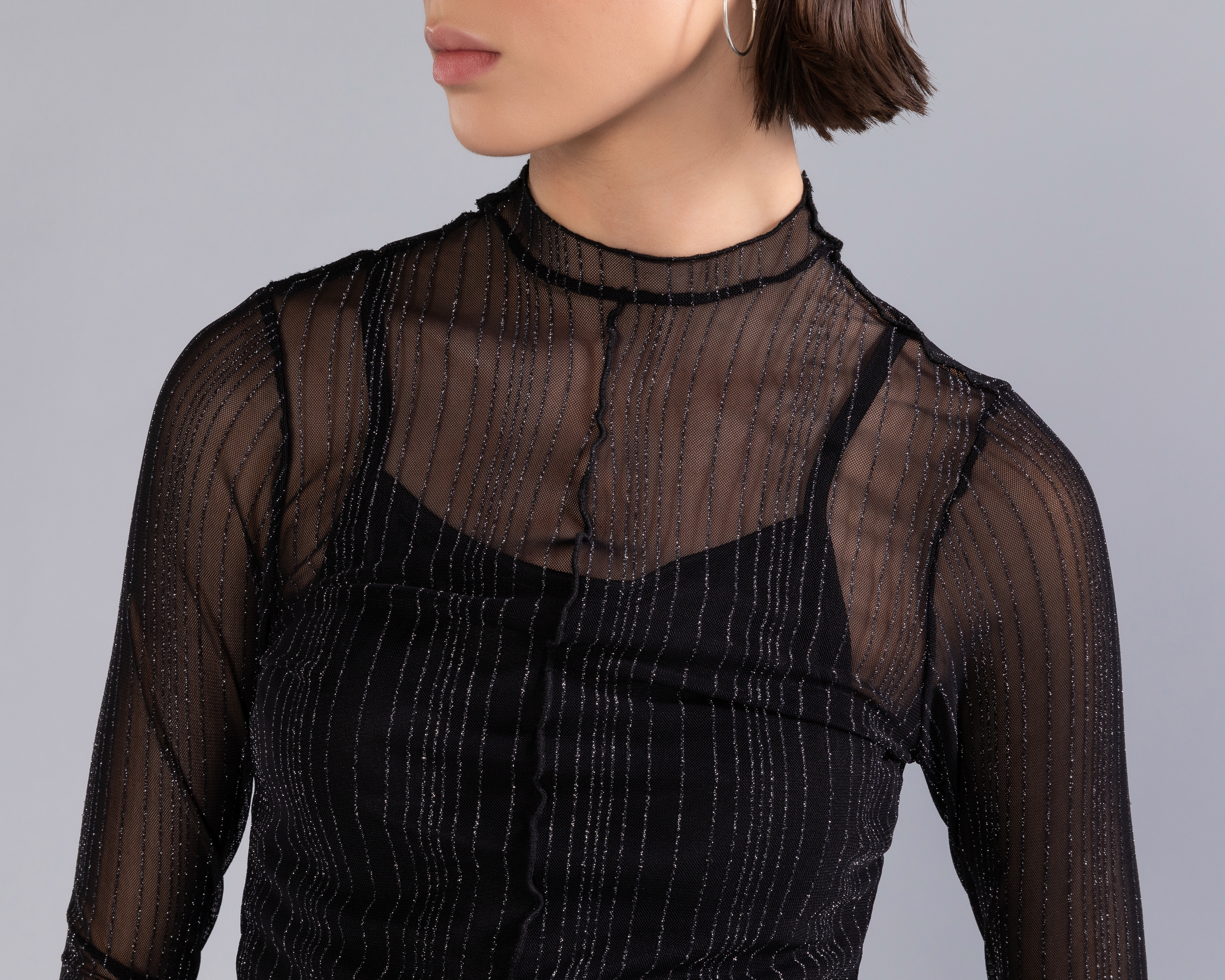 Foto 5 pulgar | Foto 4 | Playera Manga Larga Mesh con Lurex Strona para Mujer