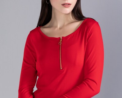 Foto 4 | Foto 4 | Playera Manga Larga Rib con Cierre Corto Delantero Strona para Mujer