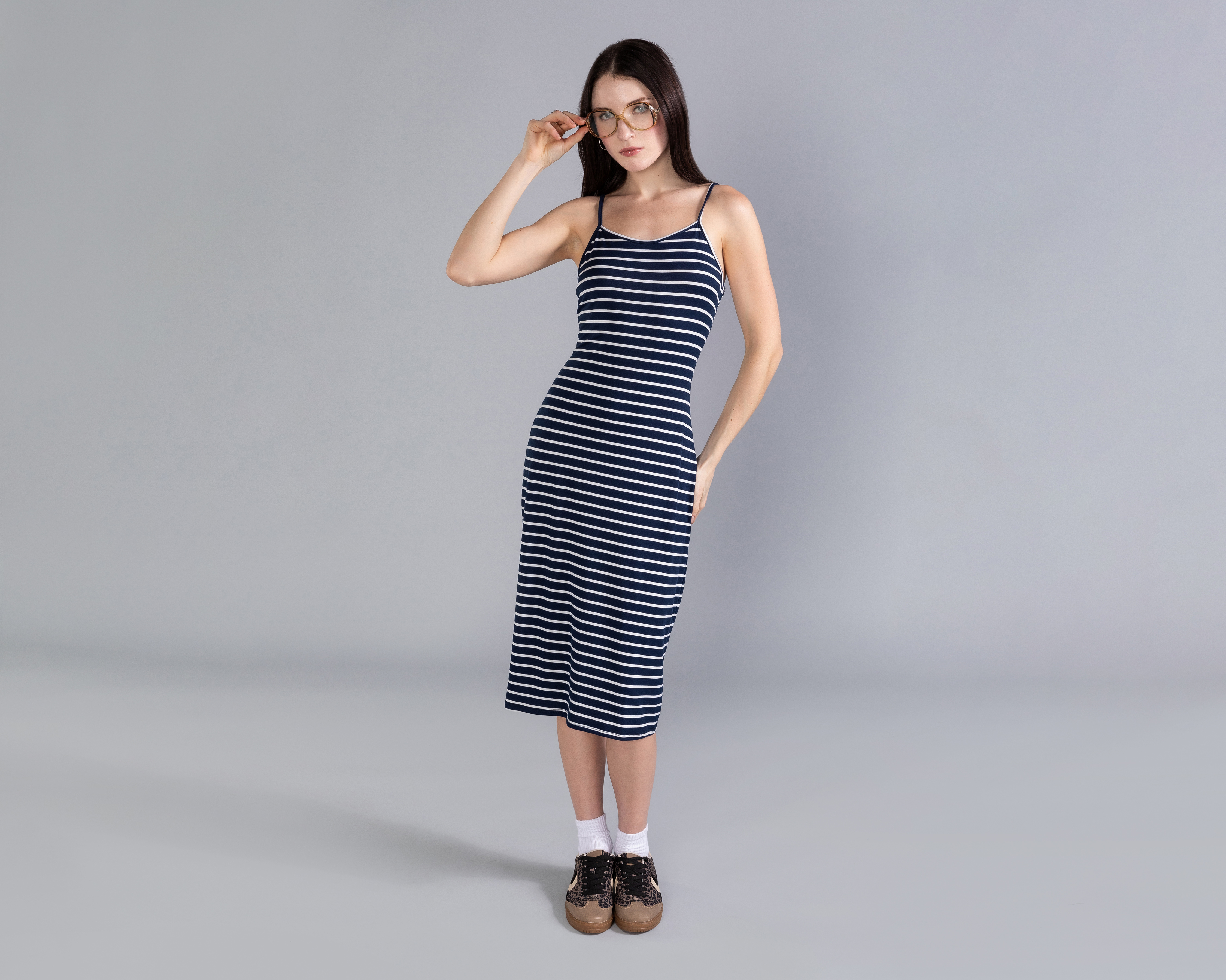 Vestido Midi con Tirantes Rayas Strona para Mujer