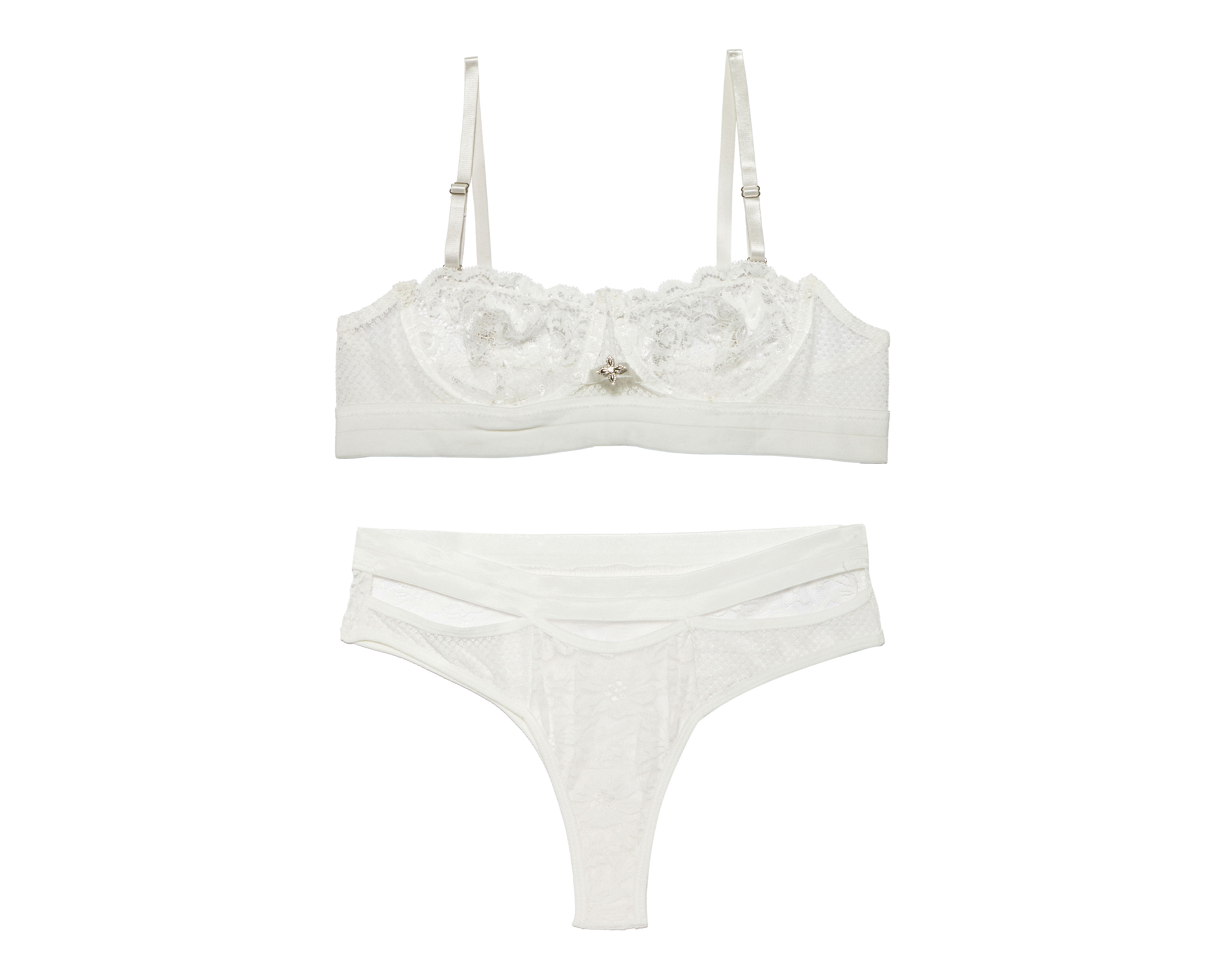 Coordinado de Encaje Media Copa Blanco Eva Novias
