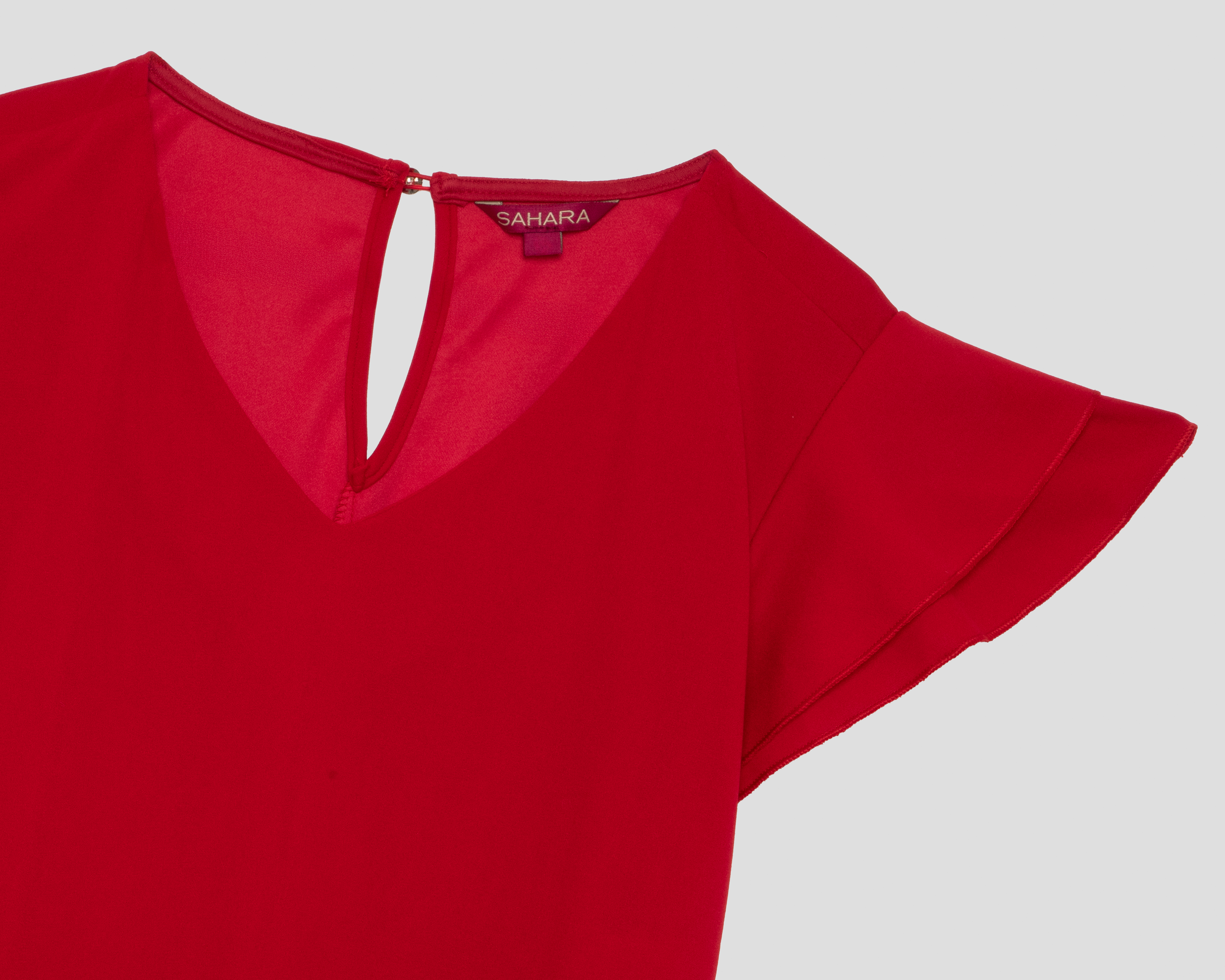 Foto 4 pulgar | Foto 3 | Vestido Formal Sahara Escote V Rojo Manga Corta para Mujer