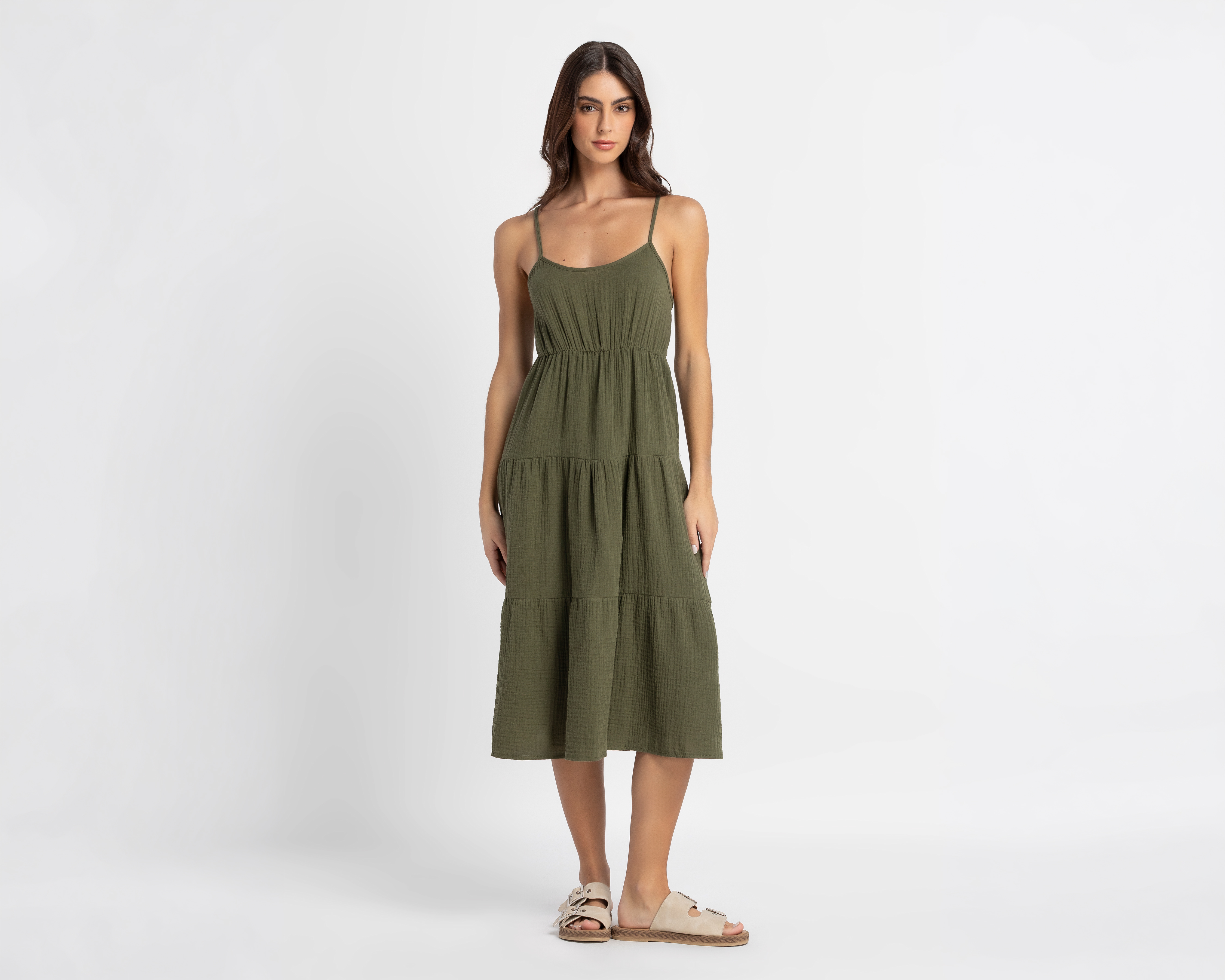 Vestido Casual Refill de Algodón Verde de Tirantes para Mujer