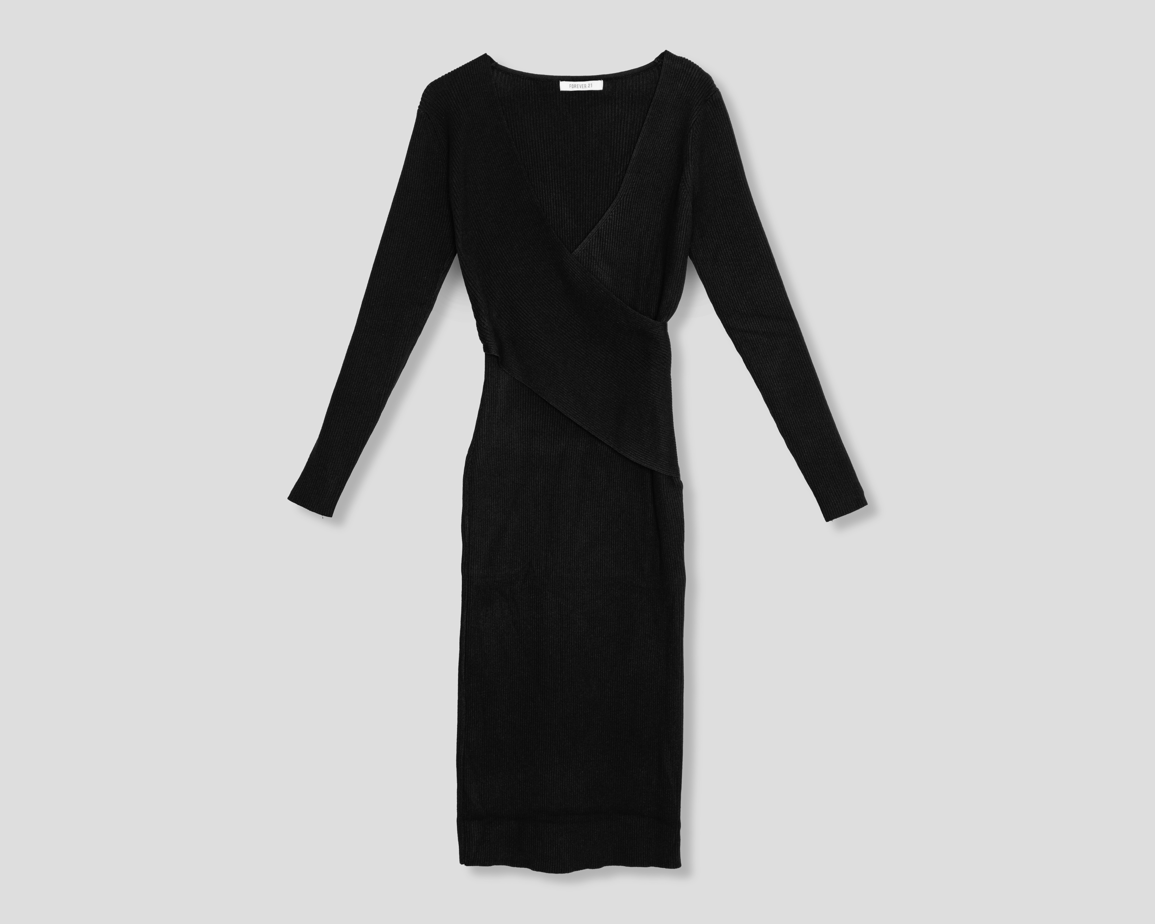 Vestido Casual Forever 21 Negro Cruce Frontal Manga Larga para Mujer