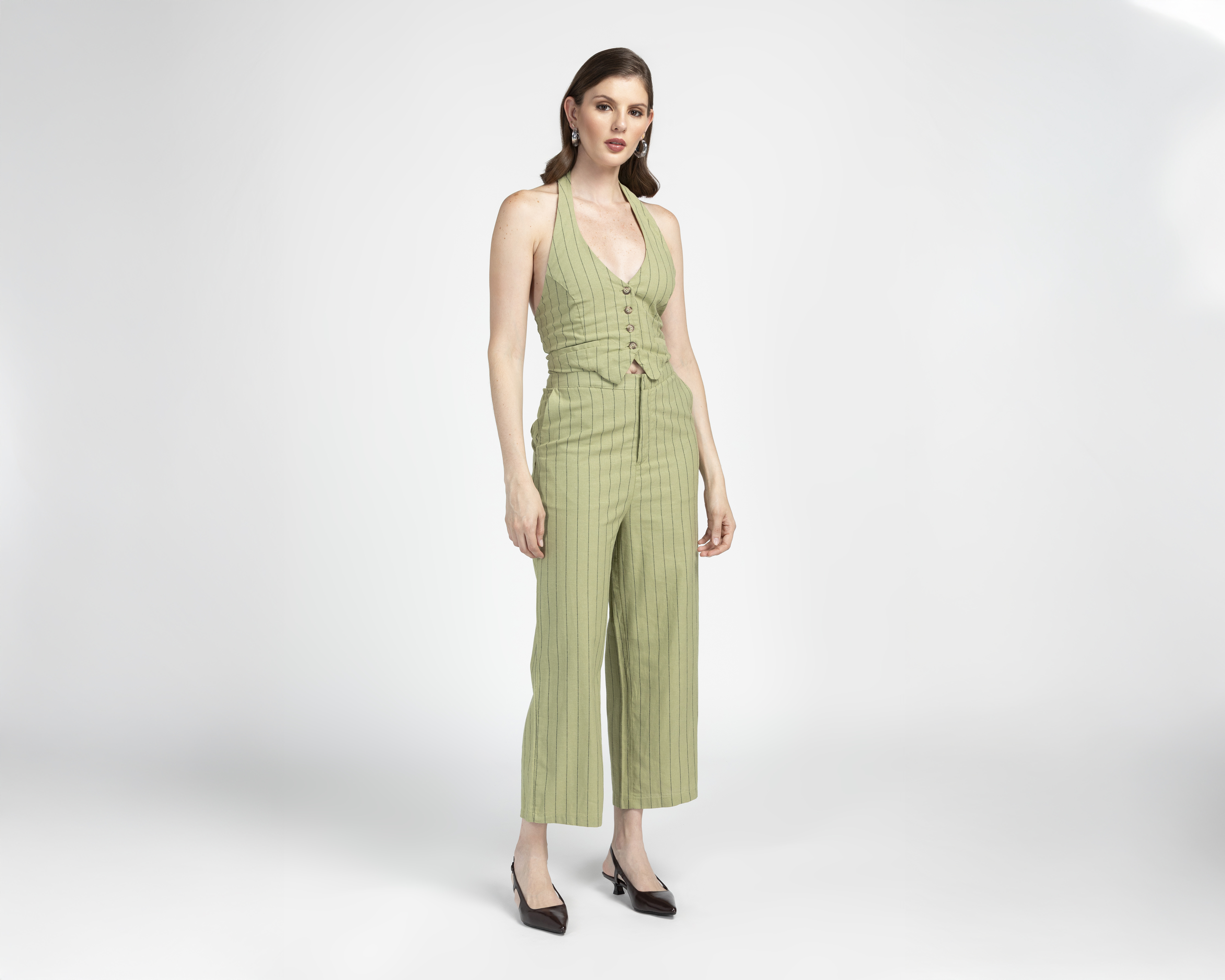 Jumper Casual Sahara Verde a Rayas para Mujer