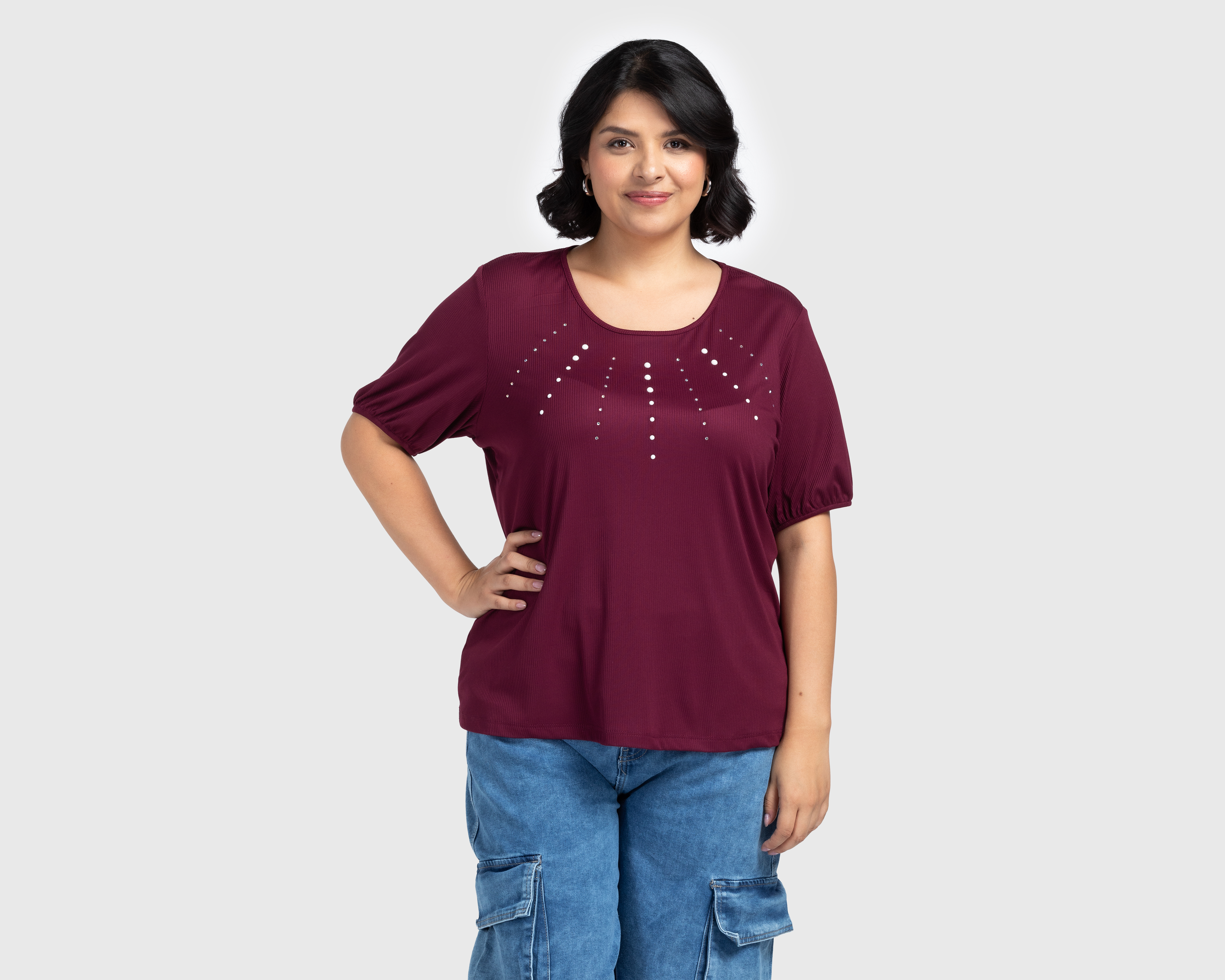 Foto 2 pulgar | Foto 1 | Blusa Manga Corta Sahara para Mujer