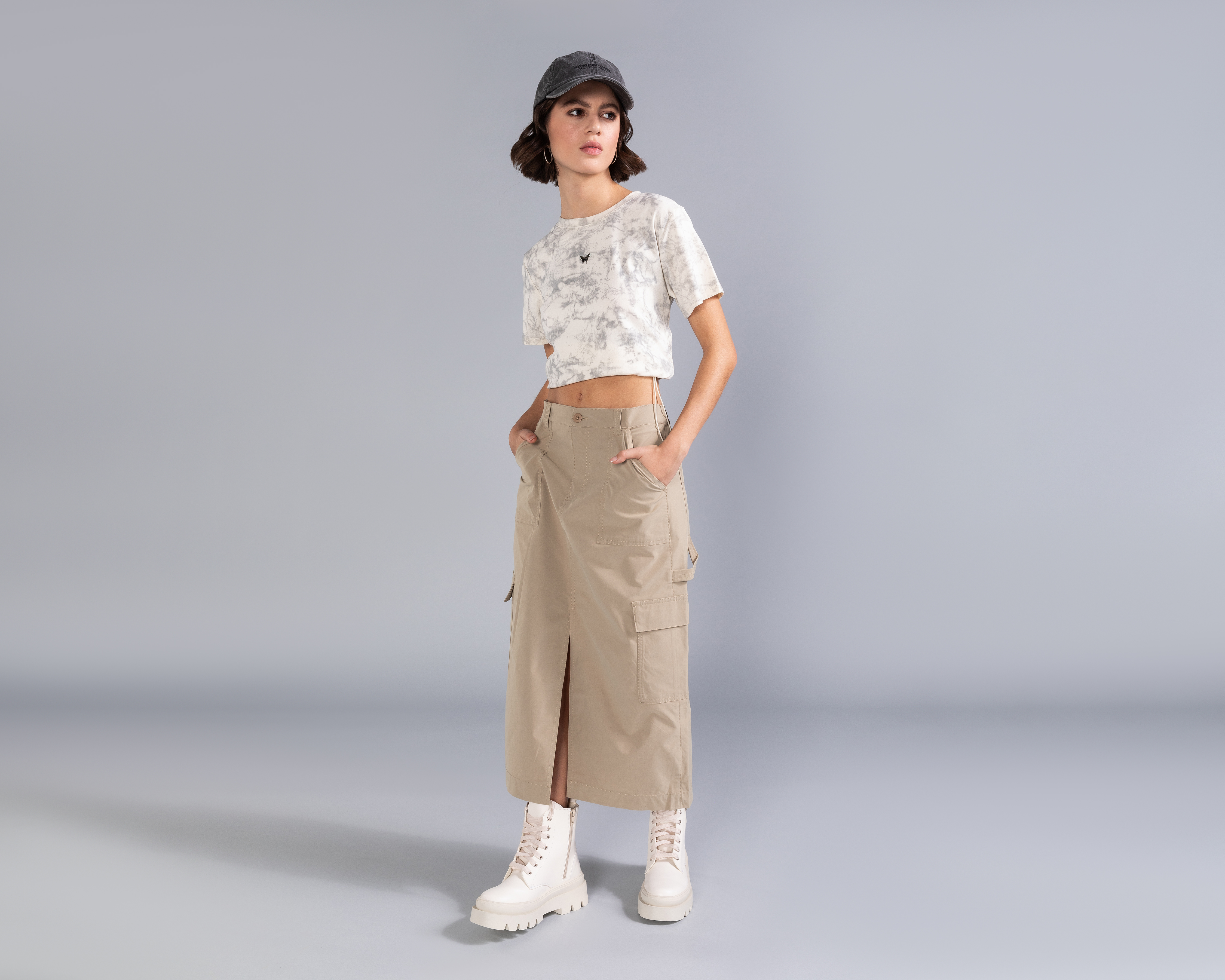 Falda Larga Strona Caqui para Mujer