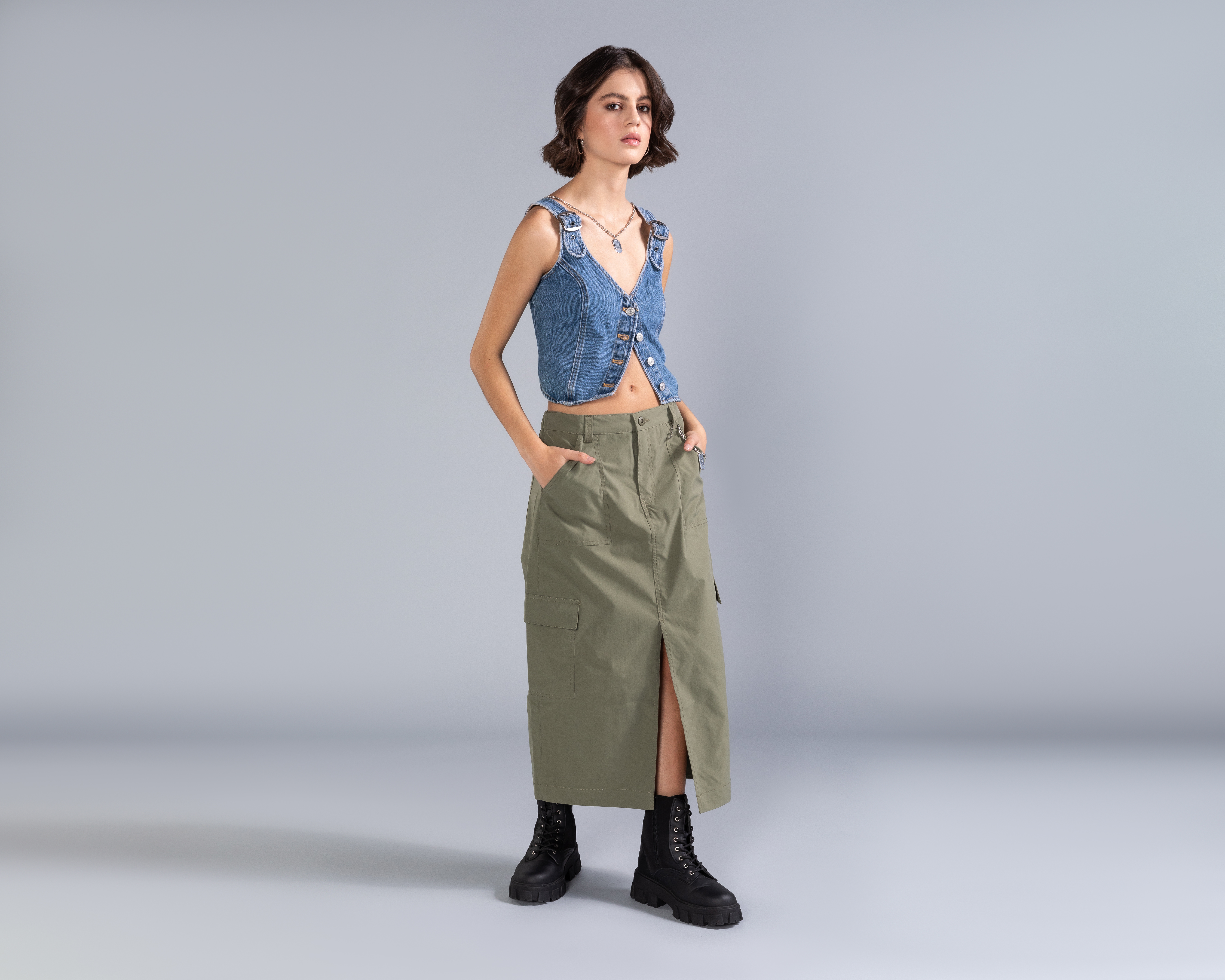 Falda Midi Cargo Strona para Mujer