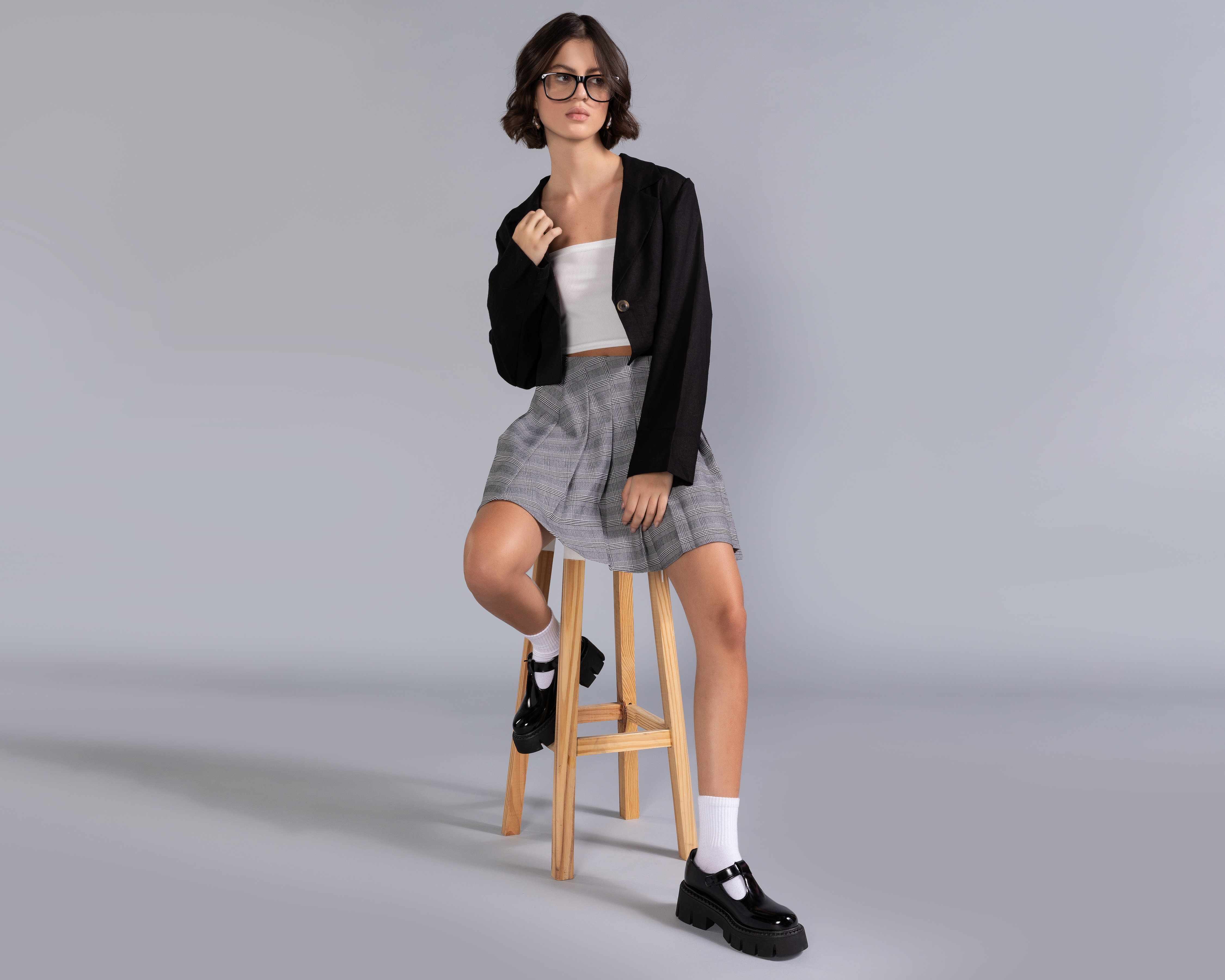 Blazer Crop Solapa Strona para Mujer