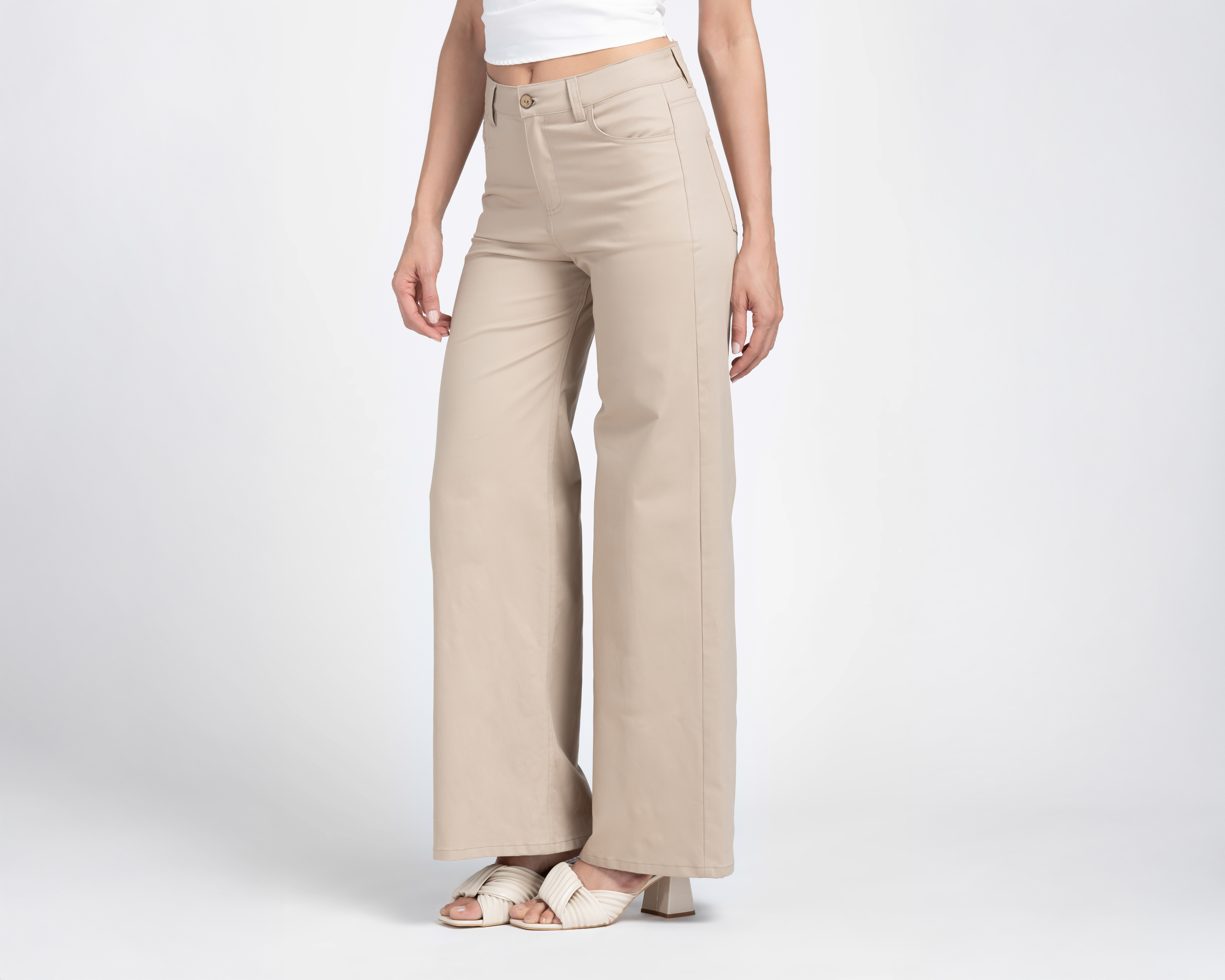 Foto 2 pulgar | Foto 1 | Pantalón Acampanado Sahara Beige para Mujer