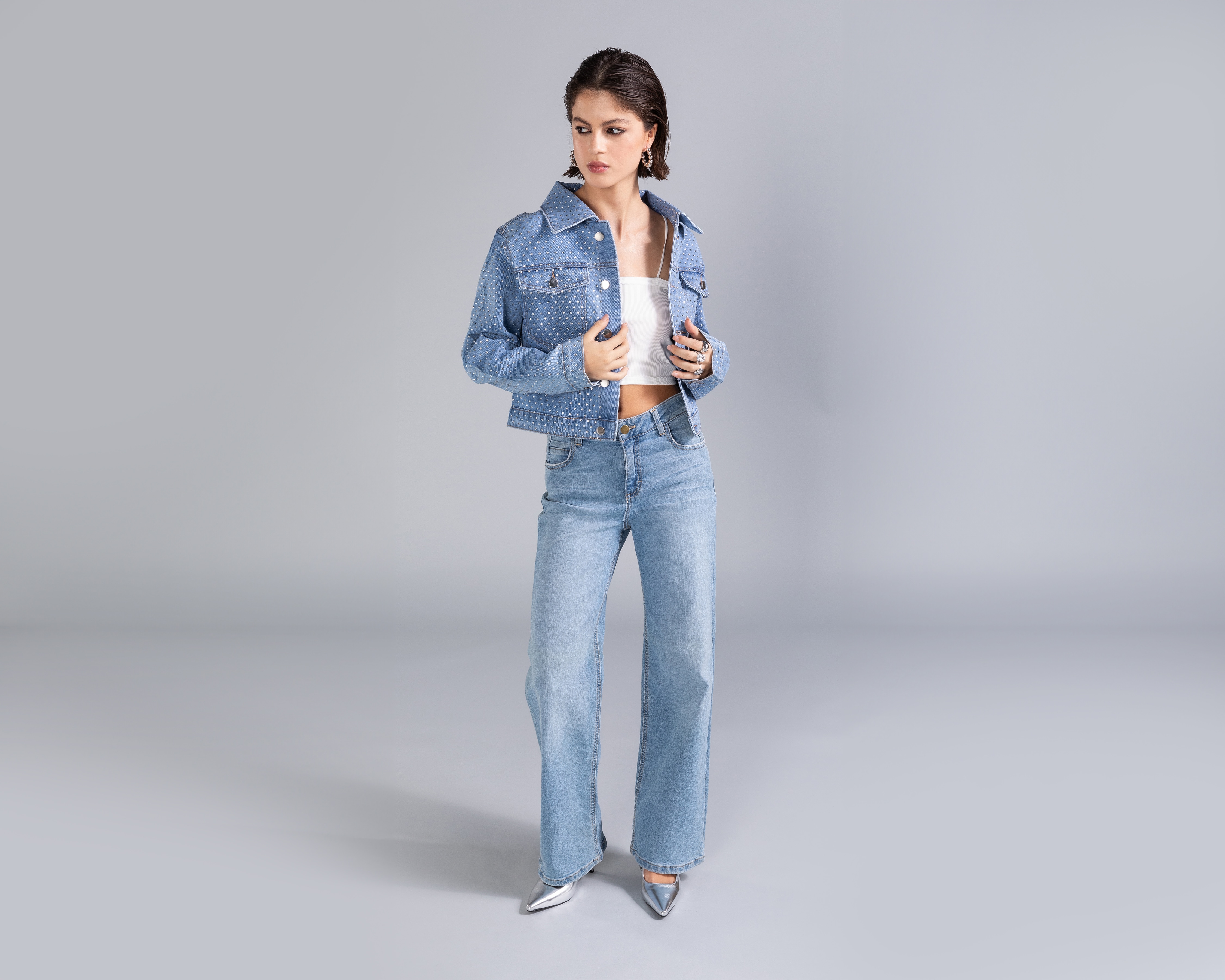 Chamarra Mezclilla con Brillos Strass Strona para Mujer