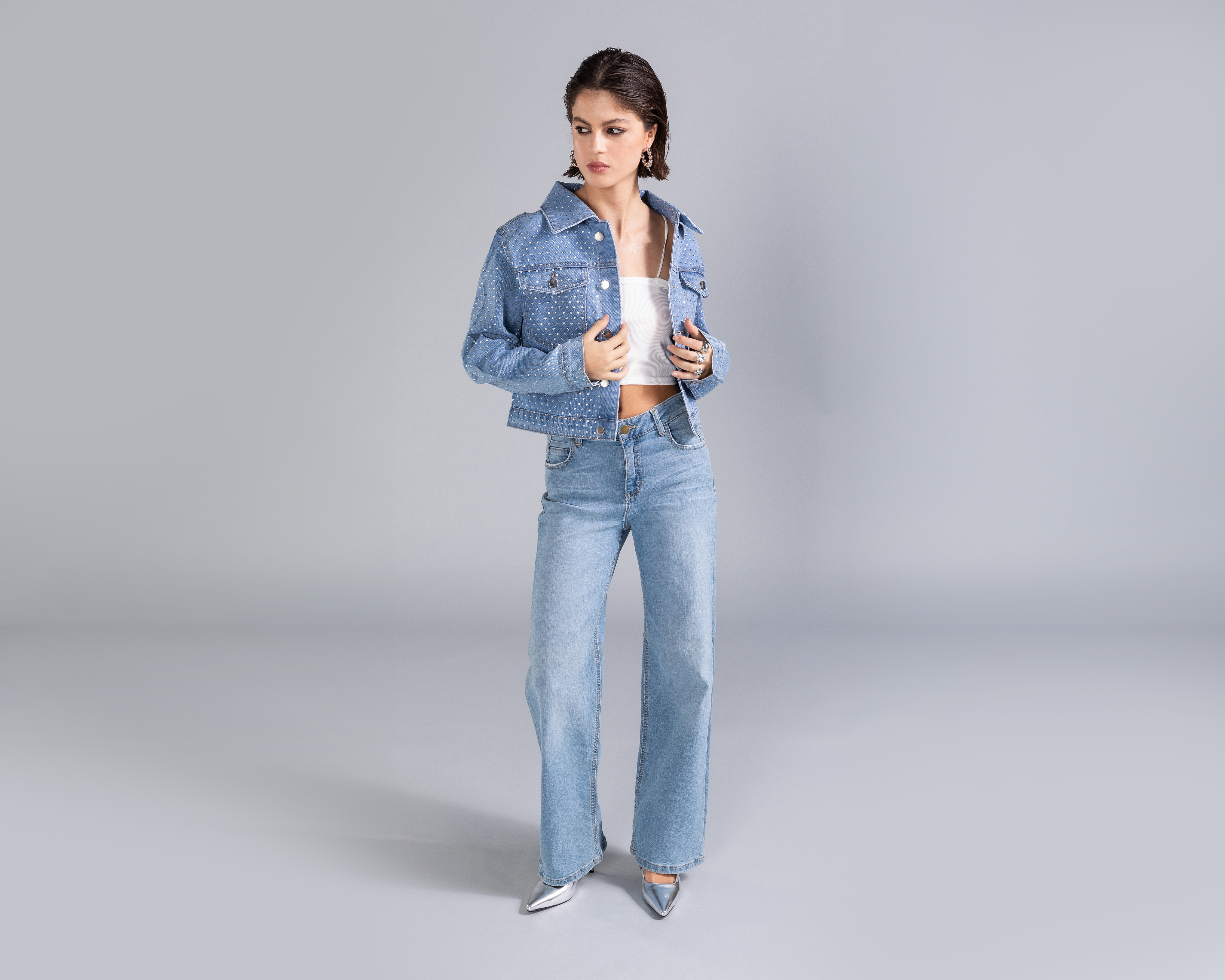 Chamarra Mezclilla con Brillos Strass Strona para Mujer