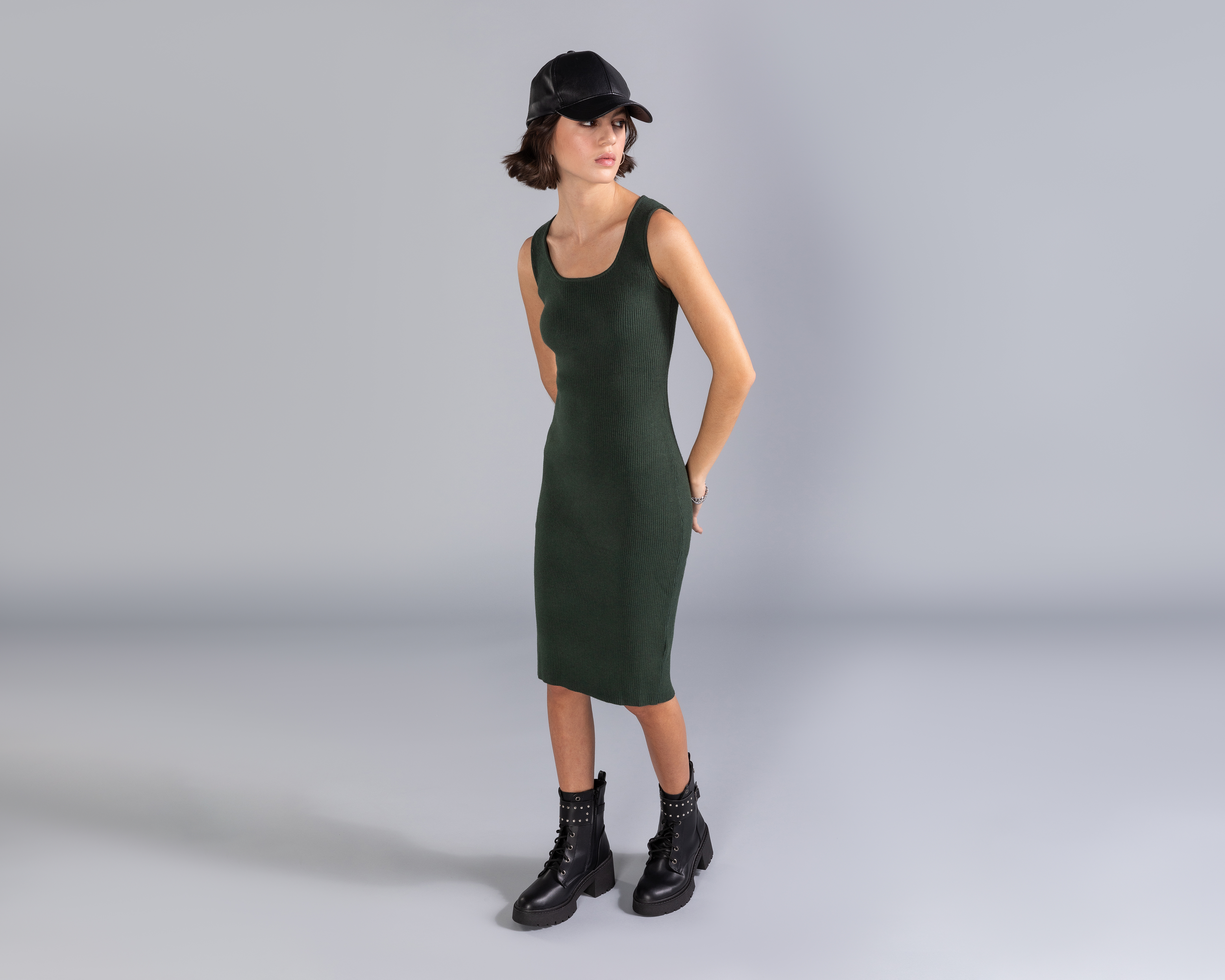 Vestido Casual Strona Cuello Redondo sin Mangas Juvenil