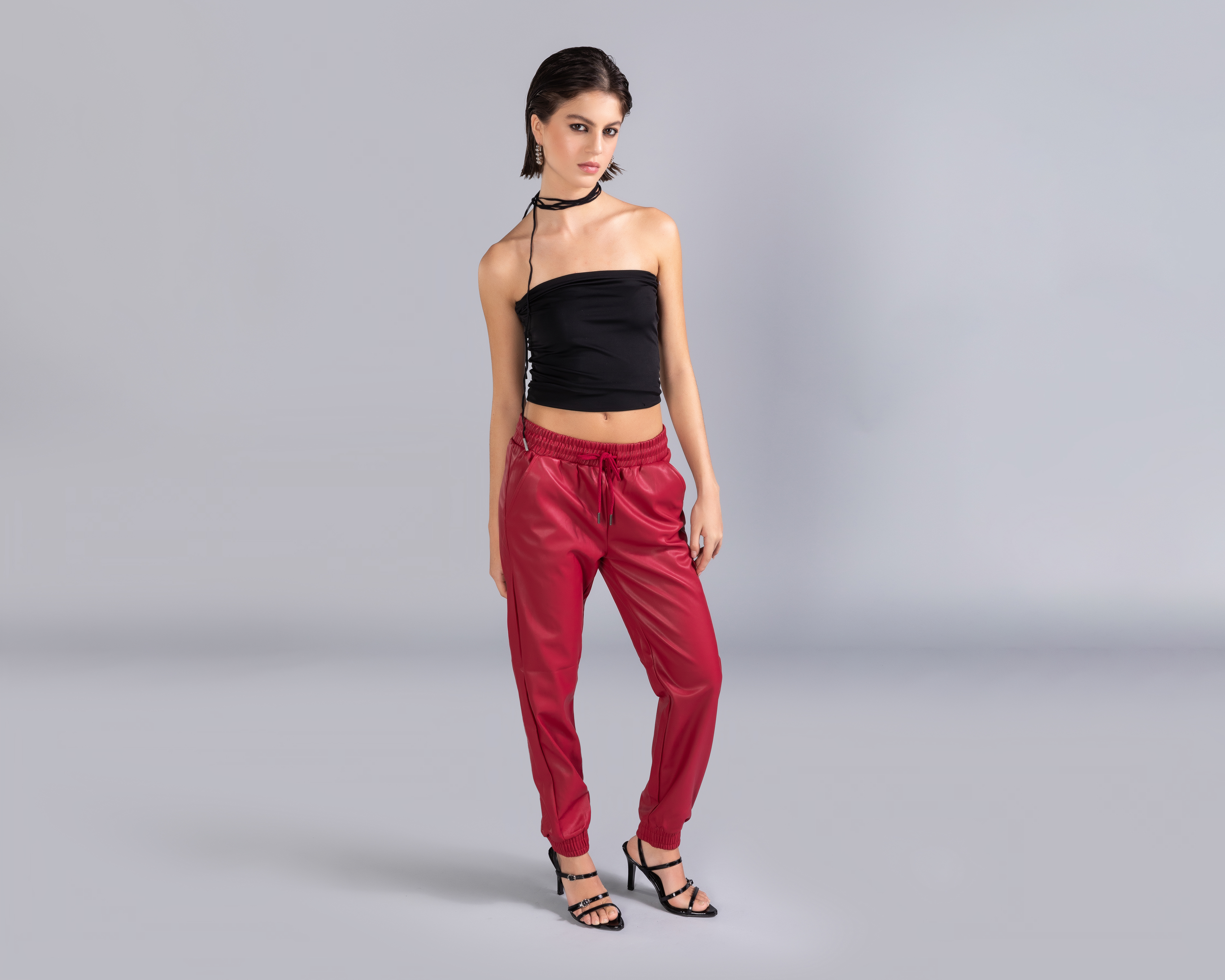 Pantalón Polipiel Elastico en Cintura y Ruedo Strona para Mujer