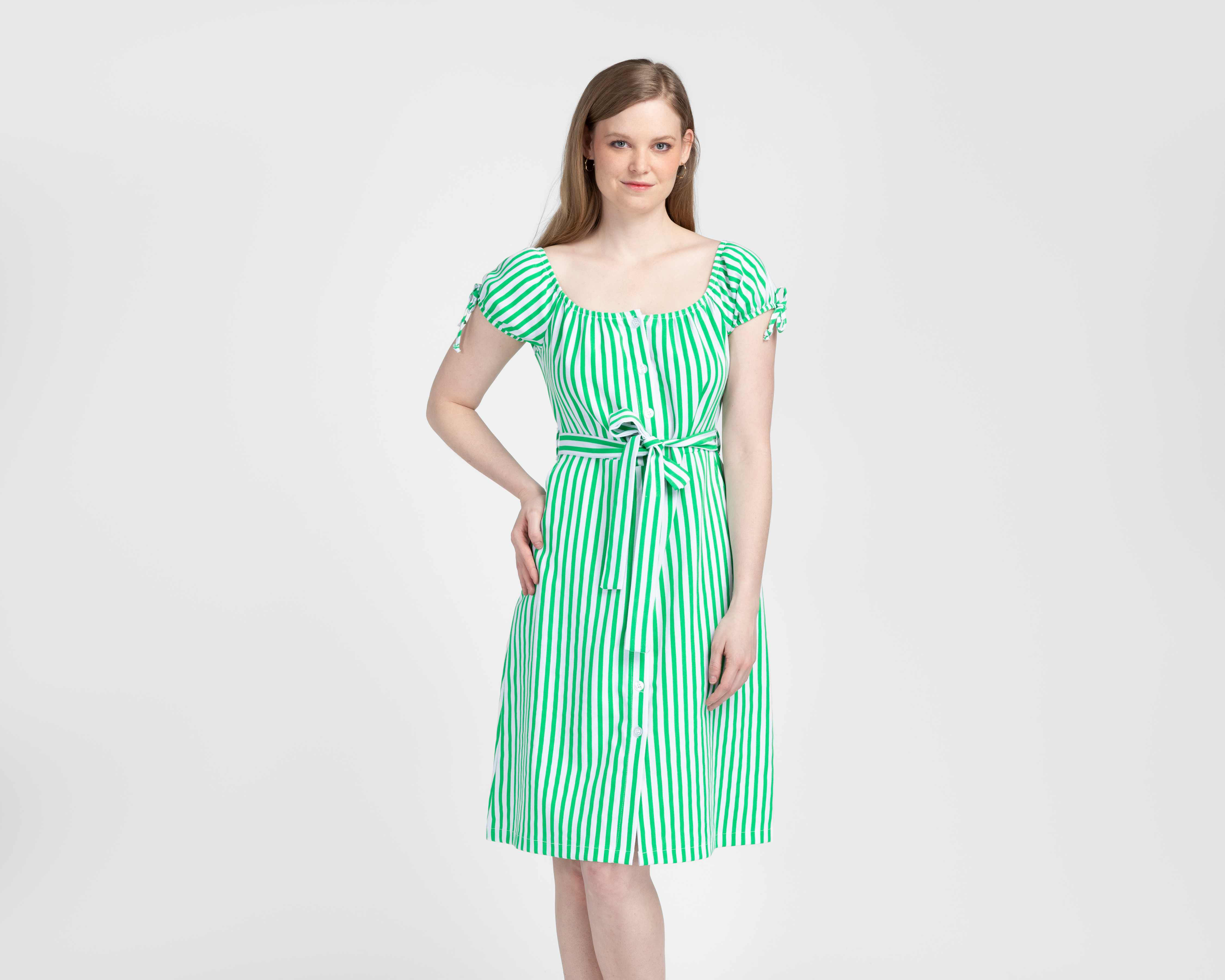 Foto 2 pulgar | Foto 1 | Vestido Casual Sahara Manga Corta a Rayas con Cinturón Juvenil