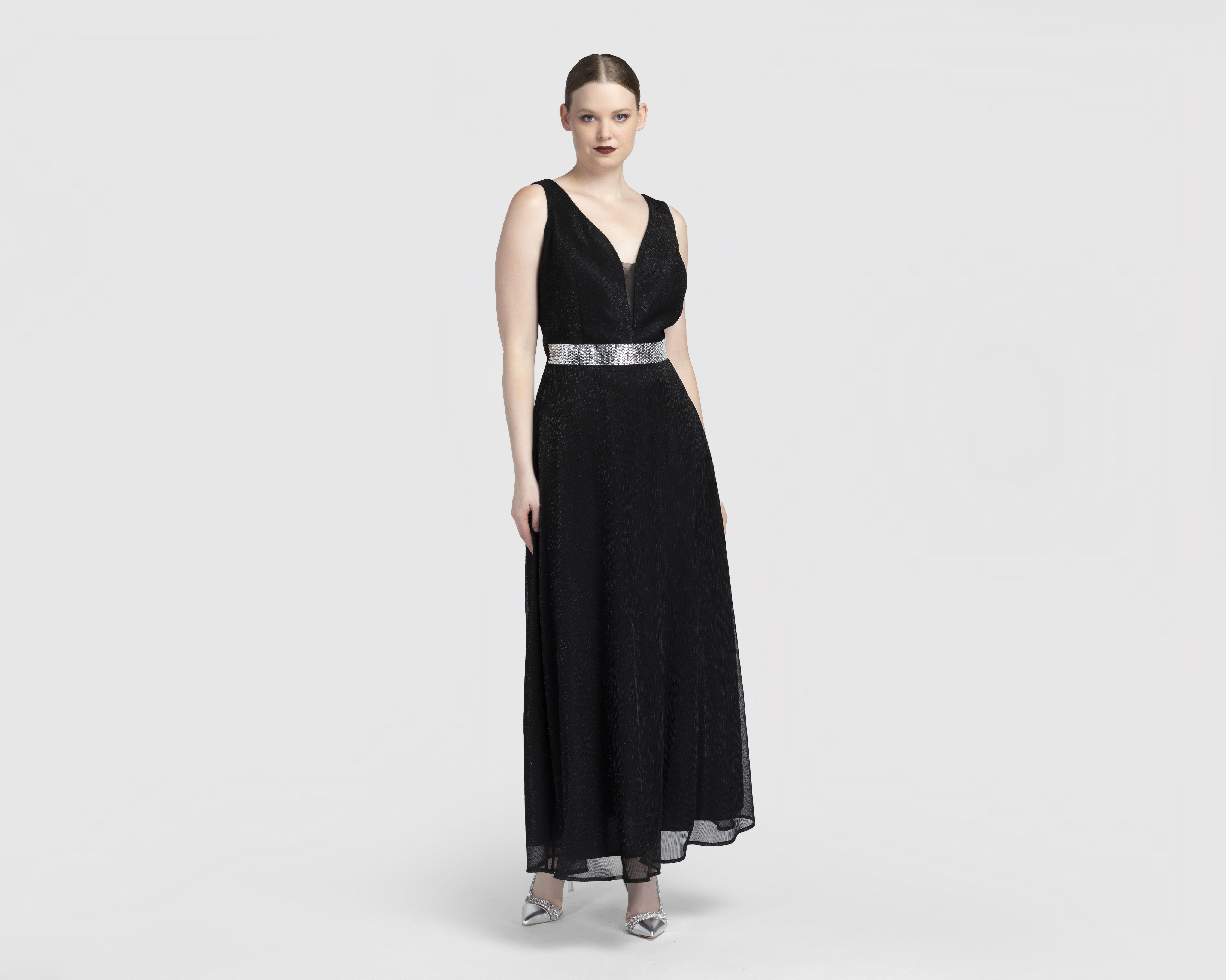 Vestido de Fiesta Antonina Sin Manga con Pedrería Negro para Mujer