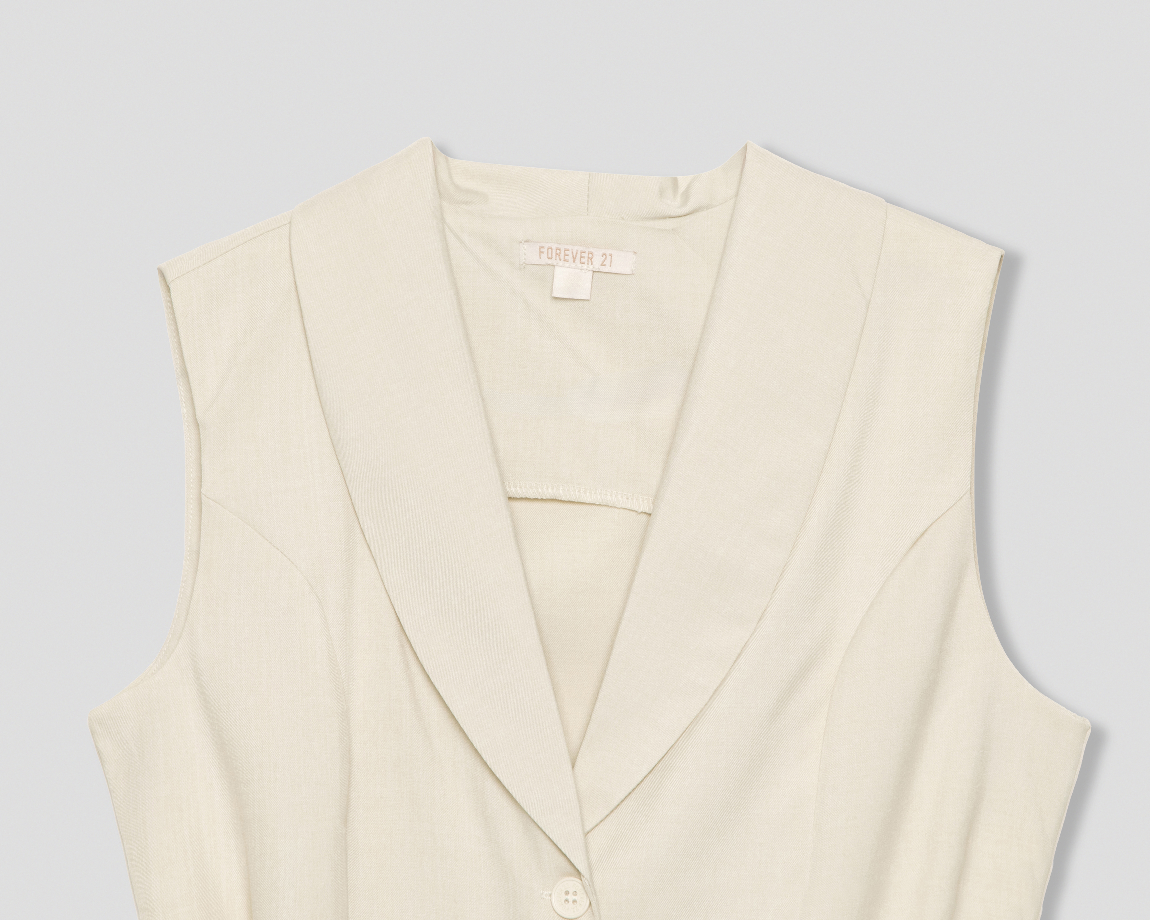 Foto 4 pulgar | Foto 3 | Jumper Casual Forever 21 Beige sin Mangas con Lazo para Mujer