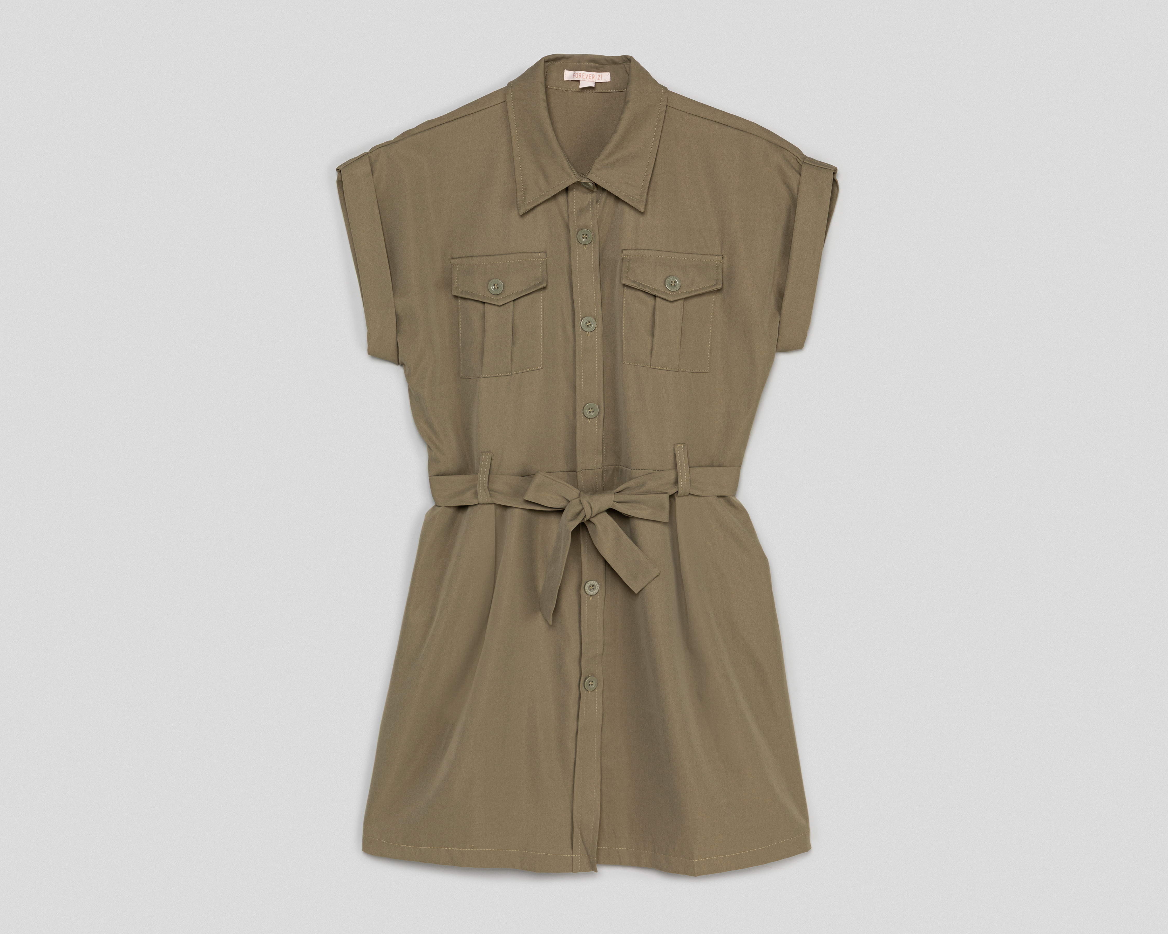 Vestido Casual Forever 21 Manga Corta con Cinturón para Mujer