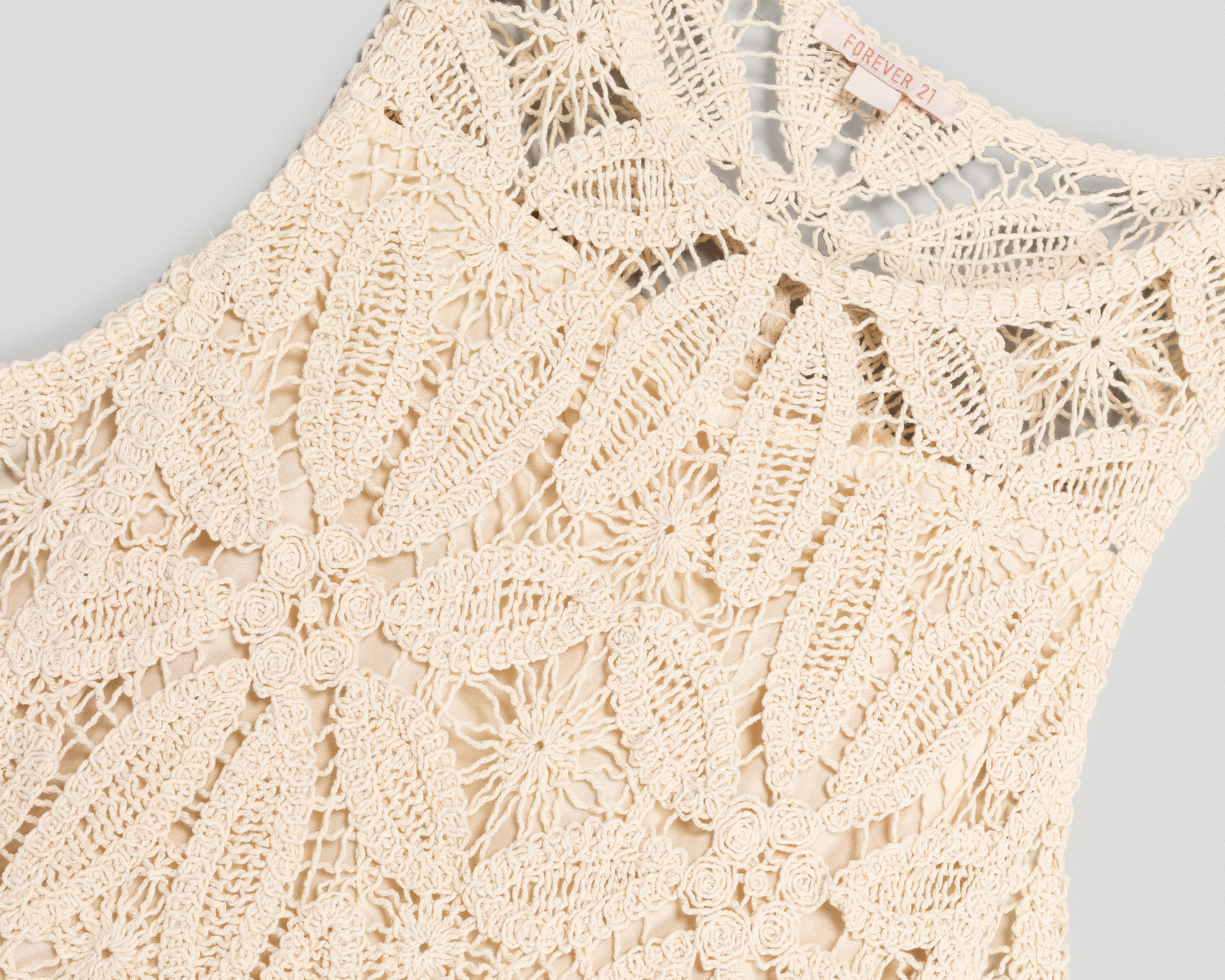 Foto 4 pulgar | Foto 3 | Vestido de Playa Forever 21 Beige con Crochet sin Mangas para Mujer