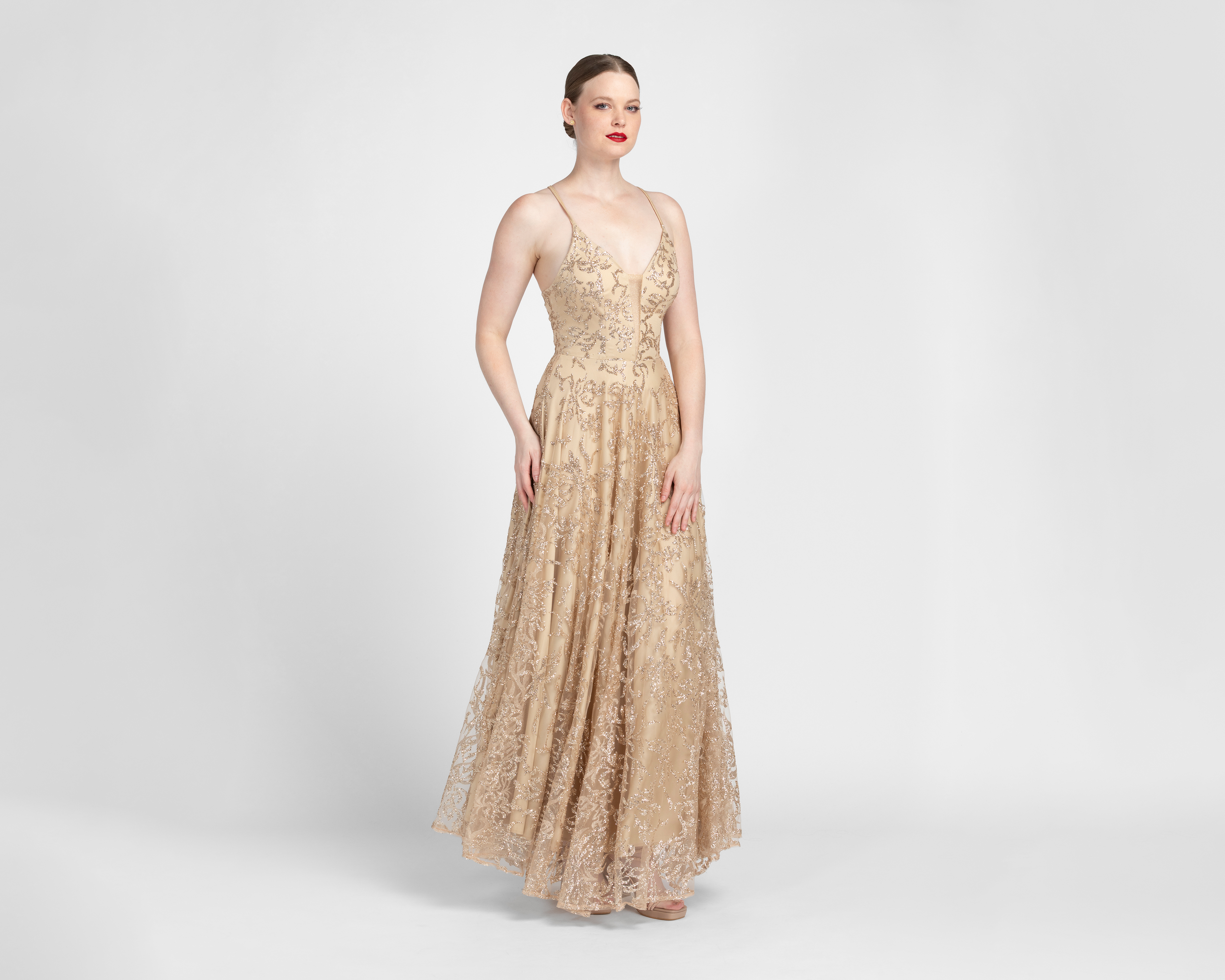 Vestido de Noche Sienteme Dorado con Brillo Largo para Mujer