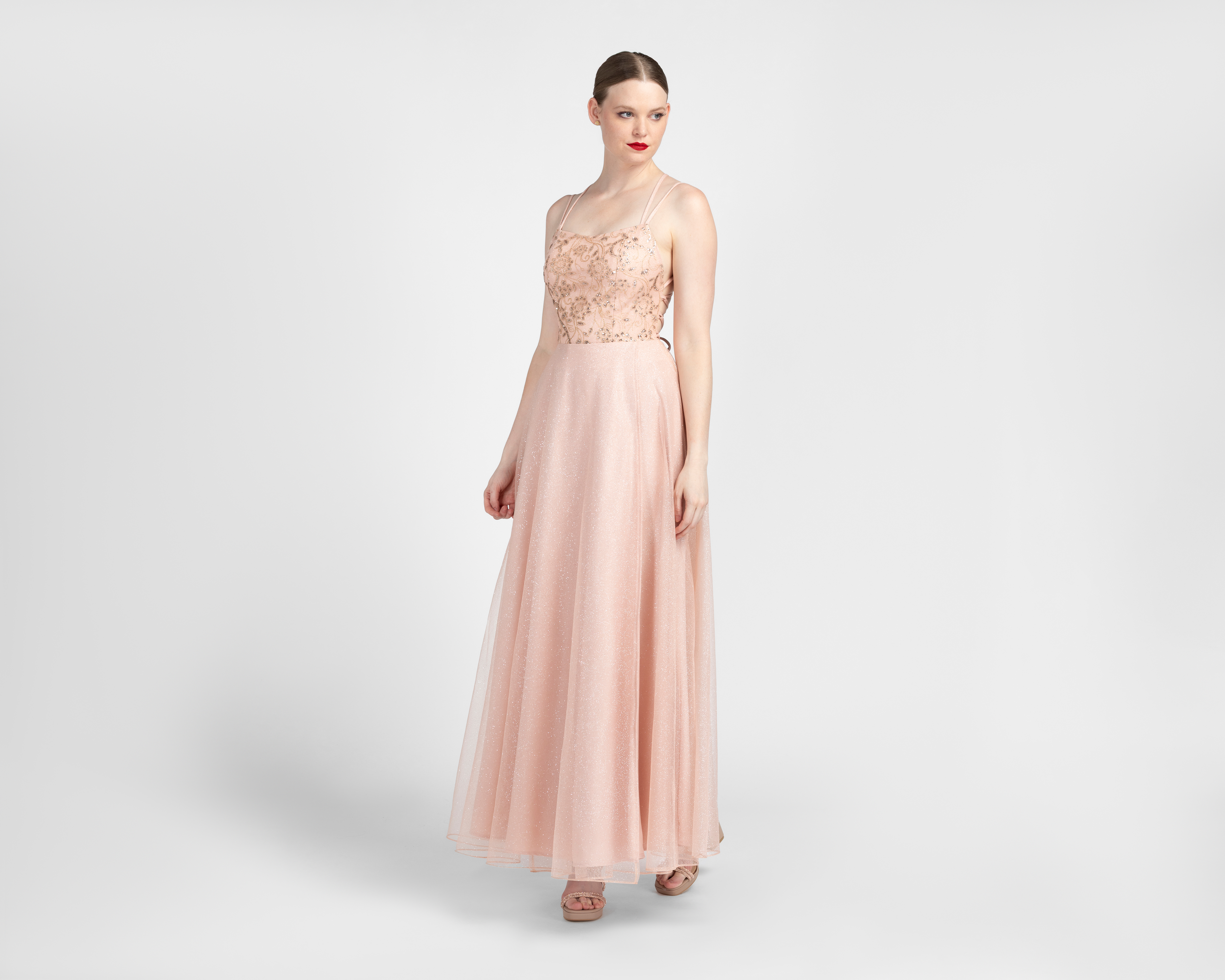 Vestido de Noche Sienteme de Tirantes con Brillos Largo para Mujer