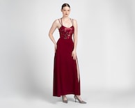 Vestido de Noche Sienteme Tinto con Lentejuelas Largo para Mujer