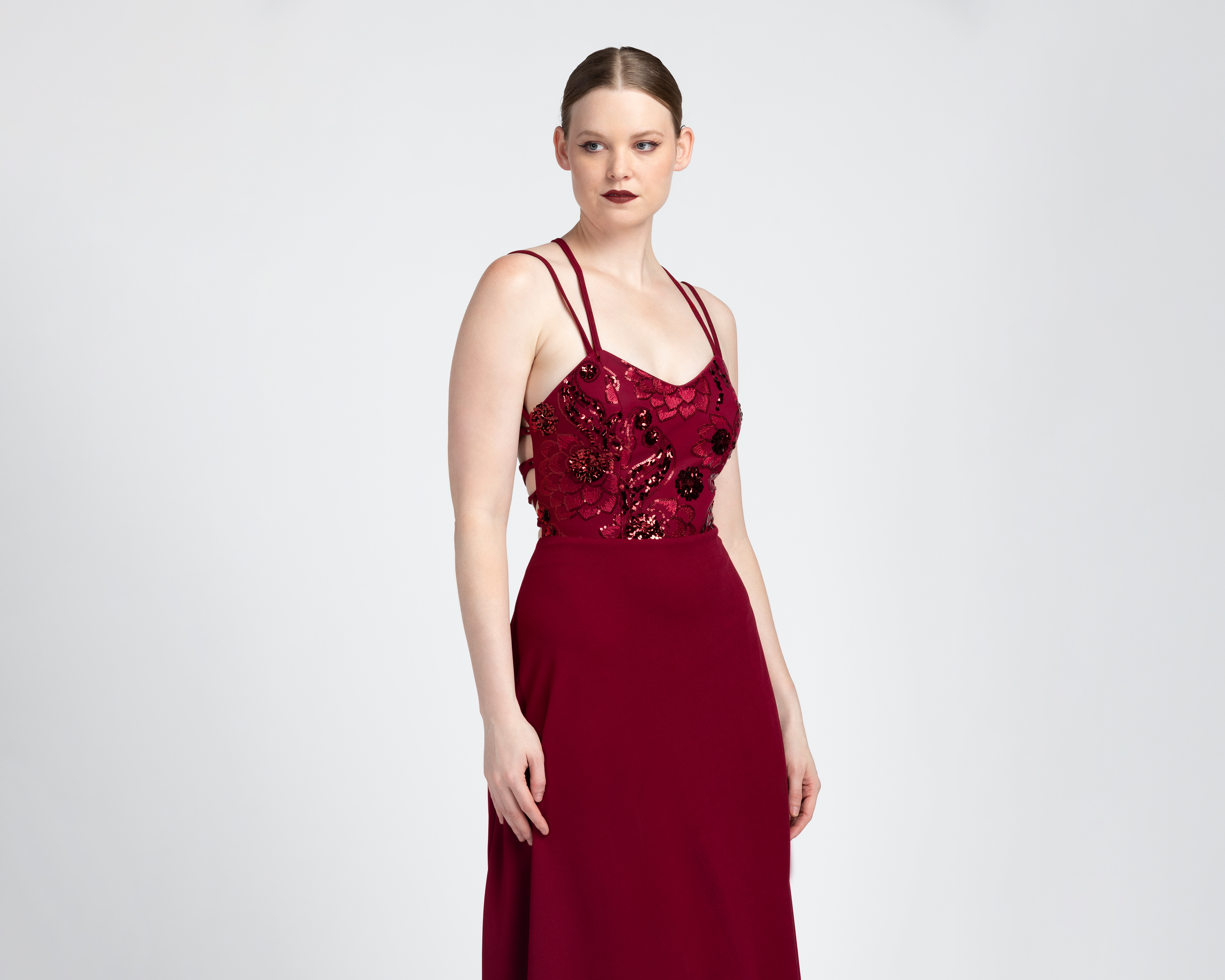 Foto 5 pulgar | Foto 4 | Vestido de Noche Sienteme Tinto con Lentejuelas Largo para Mujer