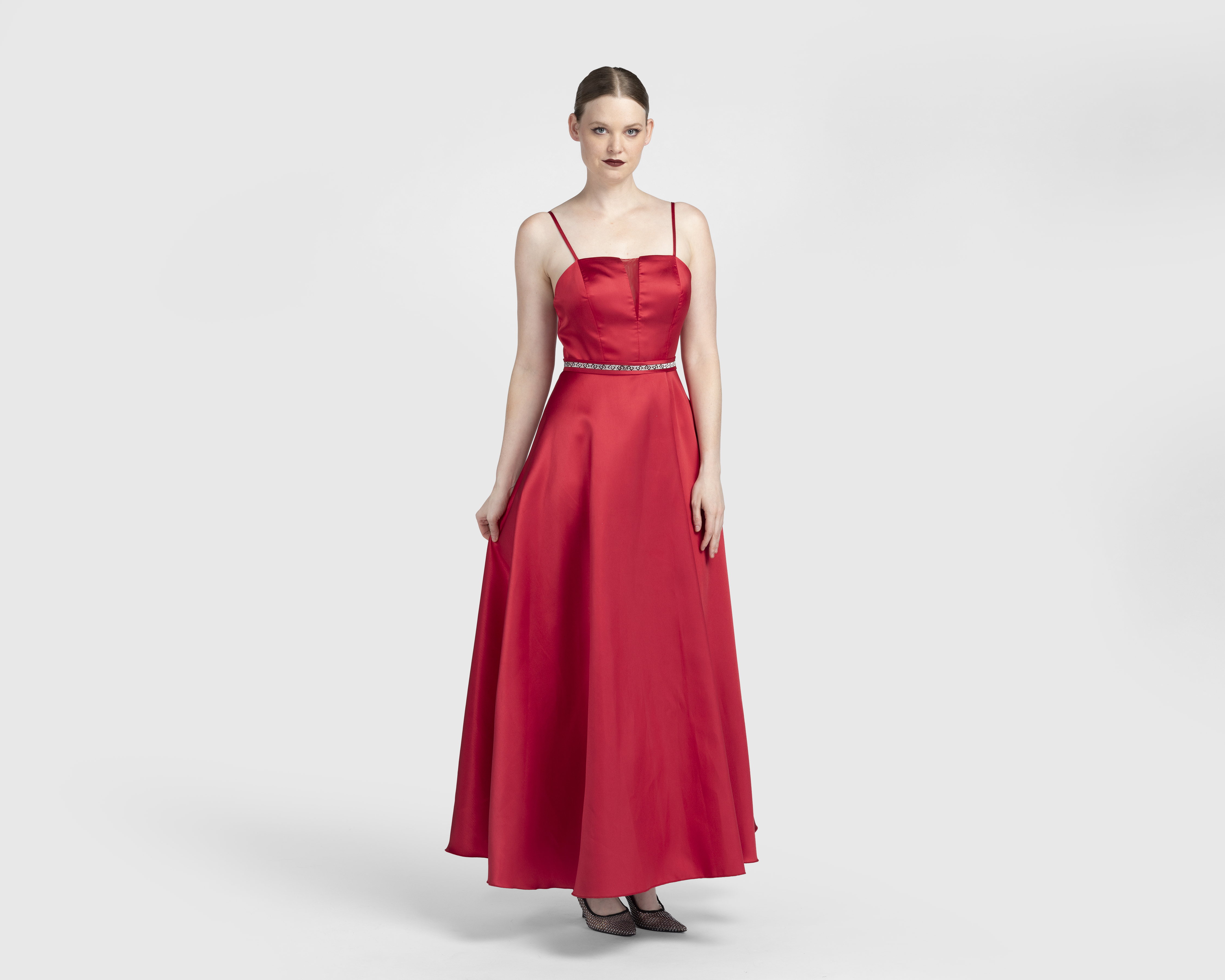 Vestido de Noche Nina Ferre Rojo con Pedrería Largo para Mujer