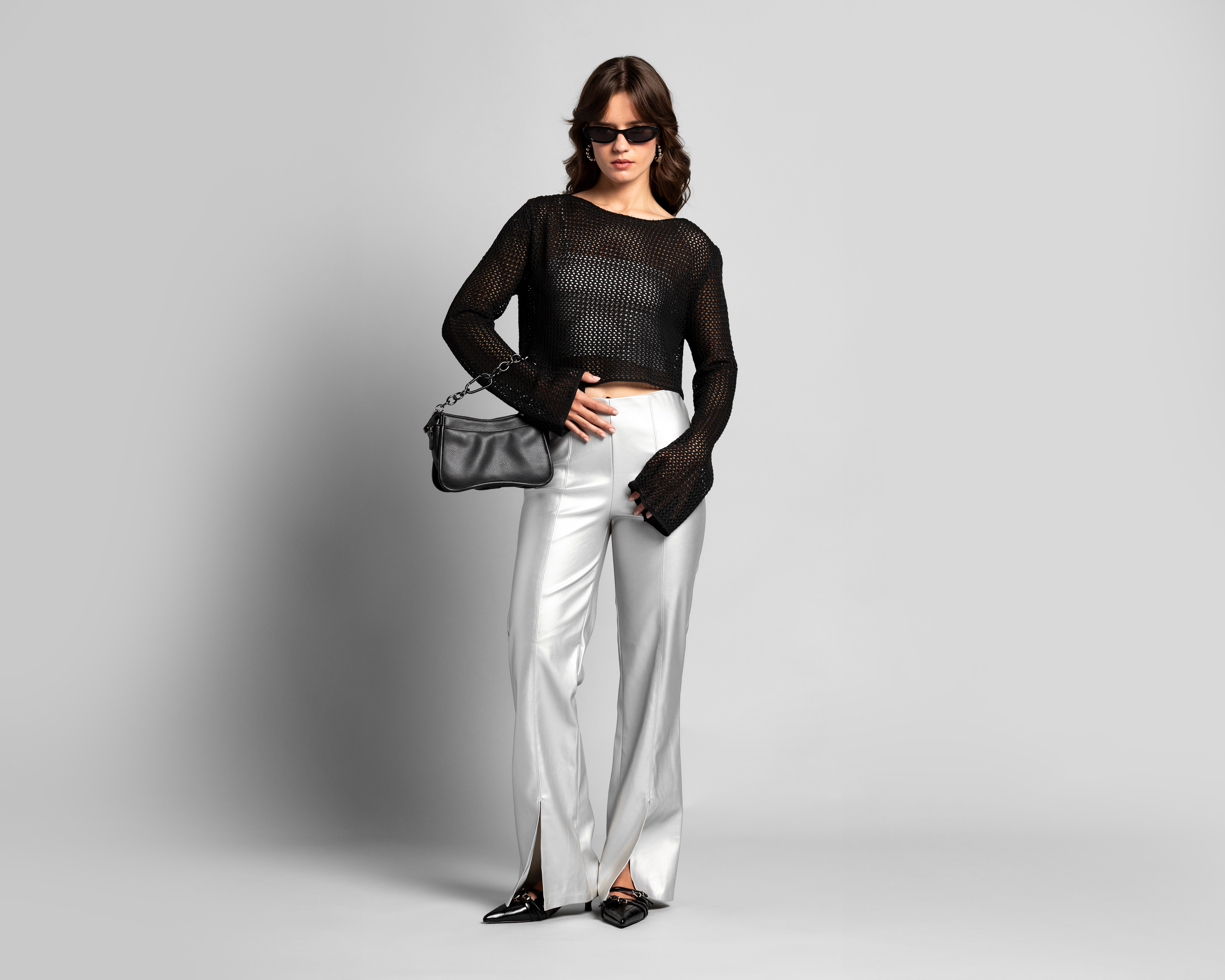 Crop Top Manga Larga Strona para Mujer