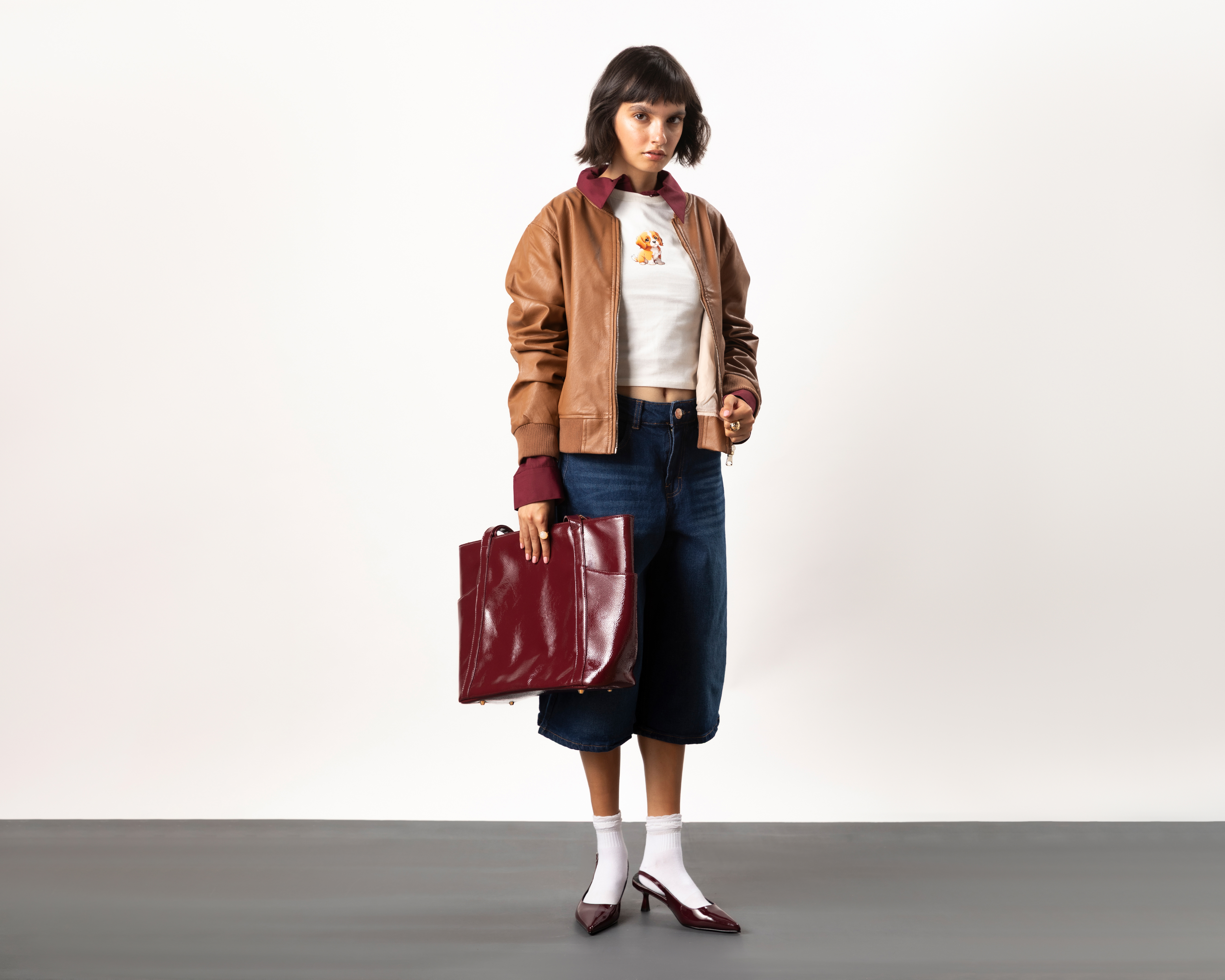 Chamarra Bomber Polipiel Rib Contraste Strona para Mujer