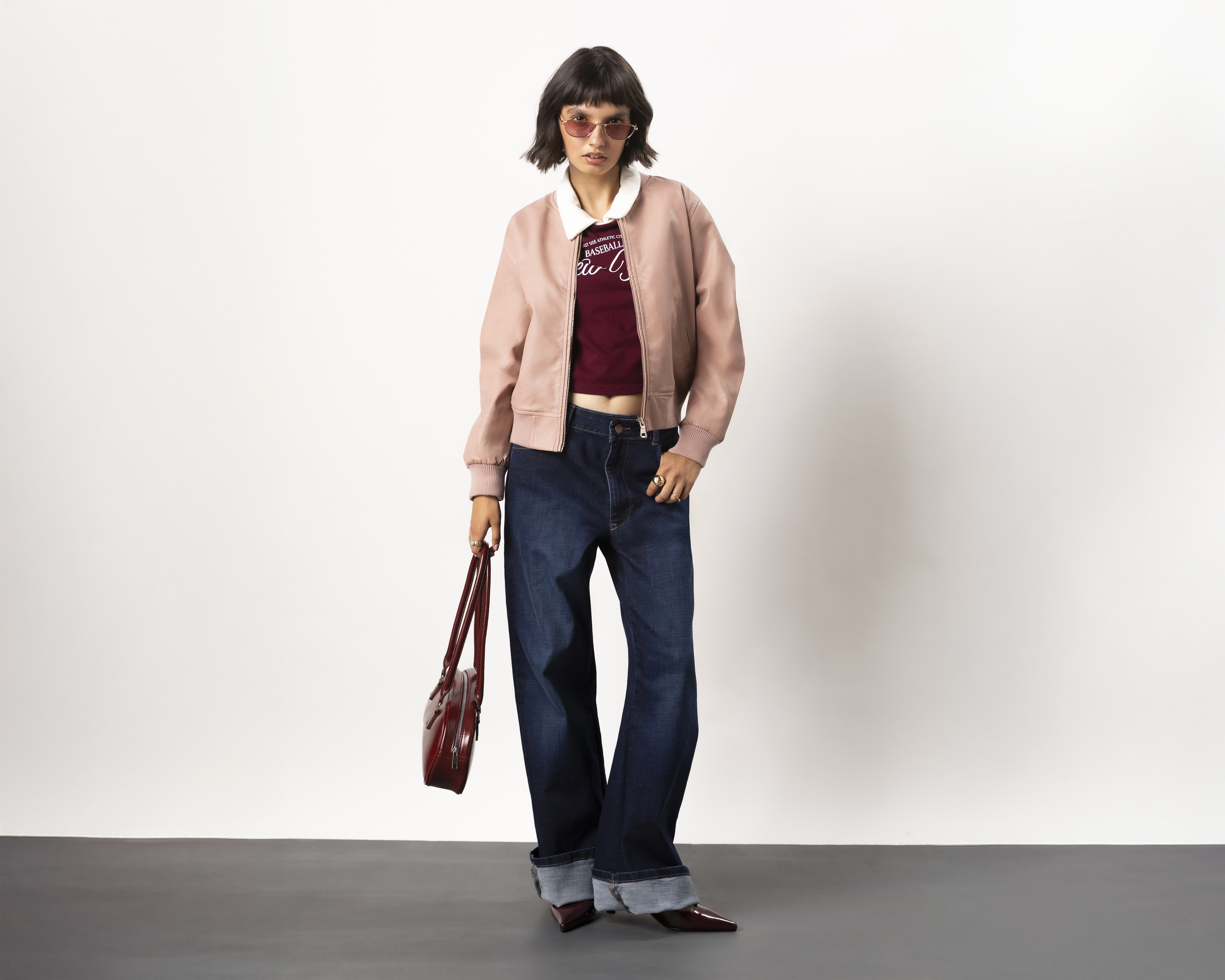 Chamarra Bomber Polipiel Rib Contraste Strona para Mujer