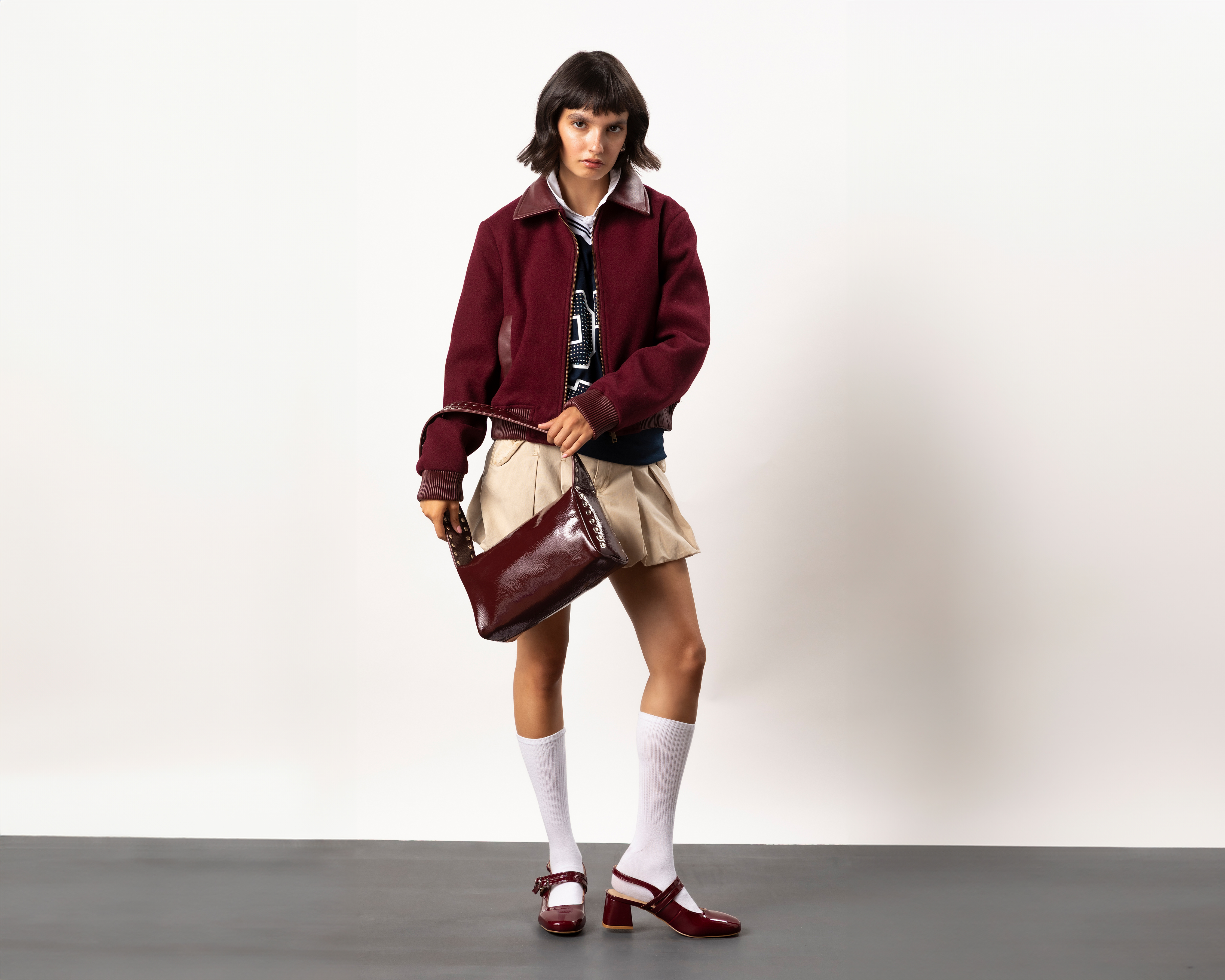 Chamarra Bomber Cuello Polipiel en Contraste Strona para Mujer