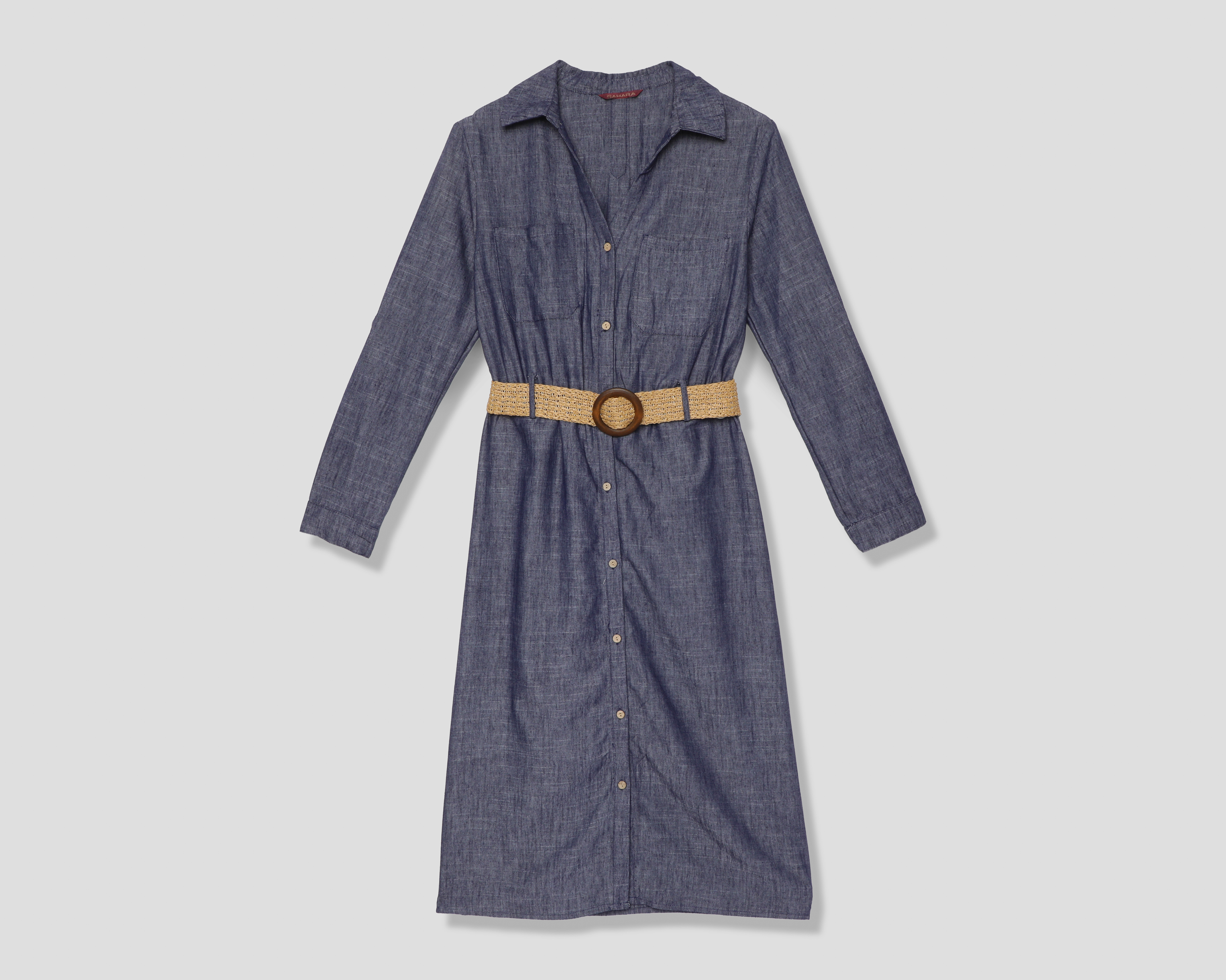 Vestido Casual Sahara Manga Larga con Cinturón para Mujer