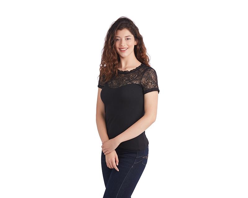Blusa Negra Manga Corta marca Sahara para Mujer