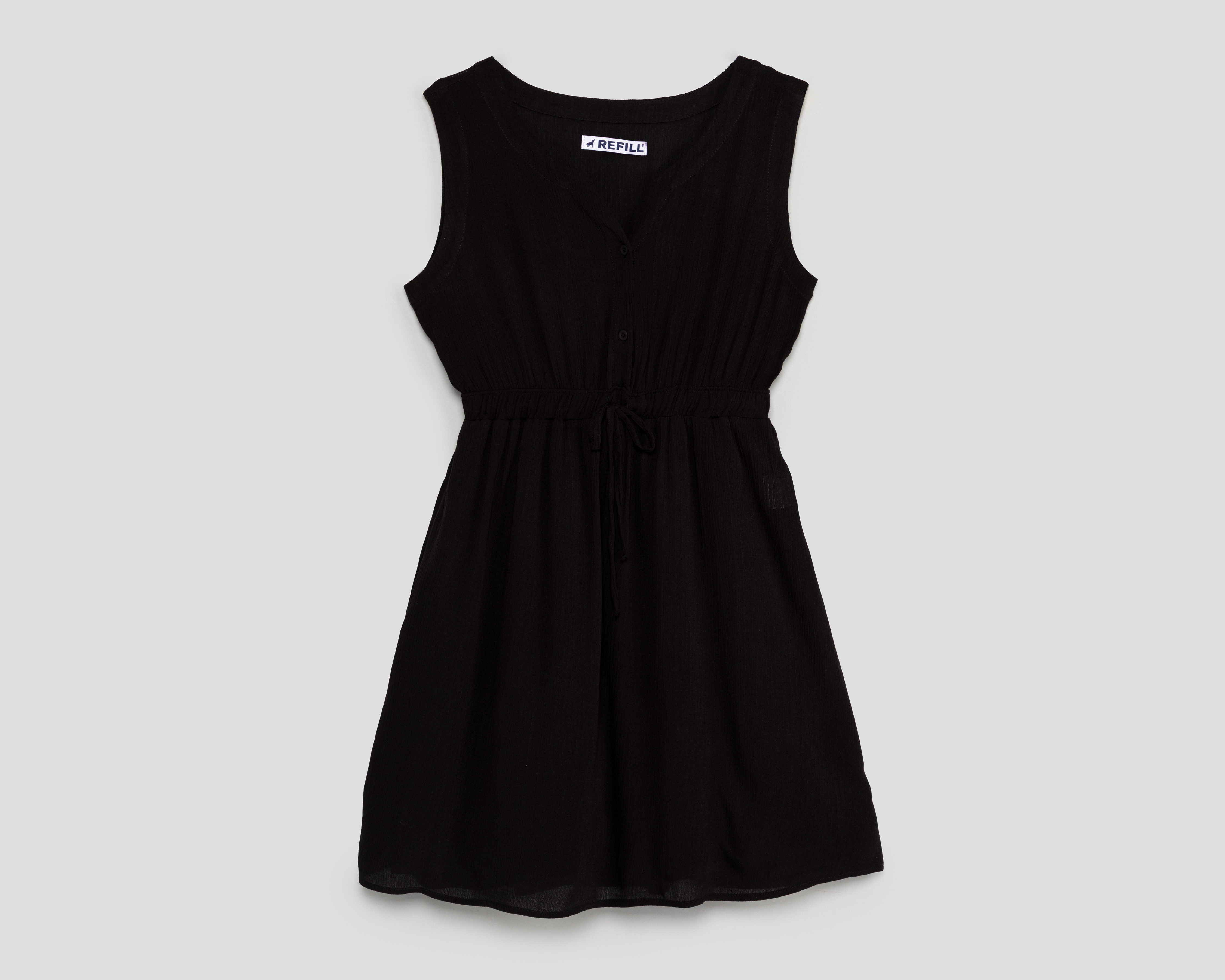 Vestido Casual Refill sin Mangas con Botones Negro para Mujer
