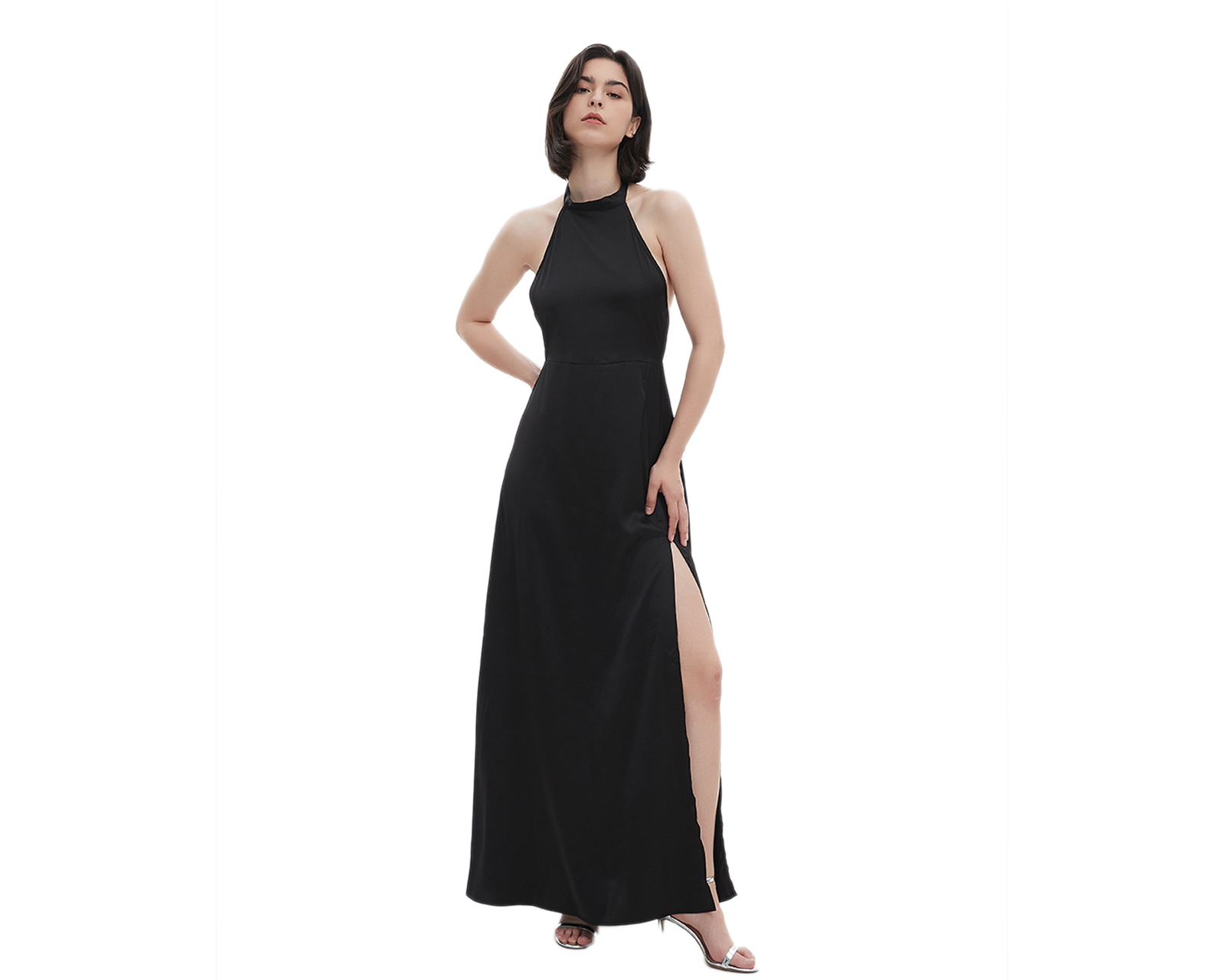 Foto 4 pulgar | Foto 3 | Vestido de Noche Meirius Largo Cuello Halter con Abertura en la Pierna