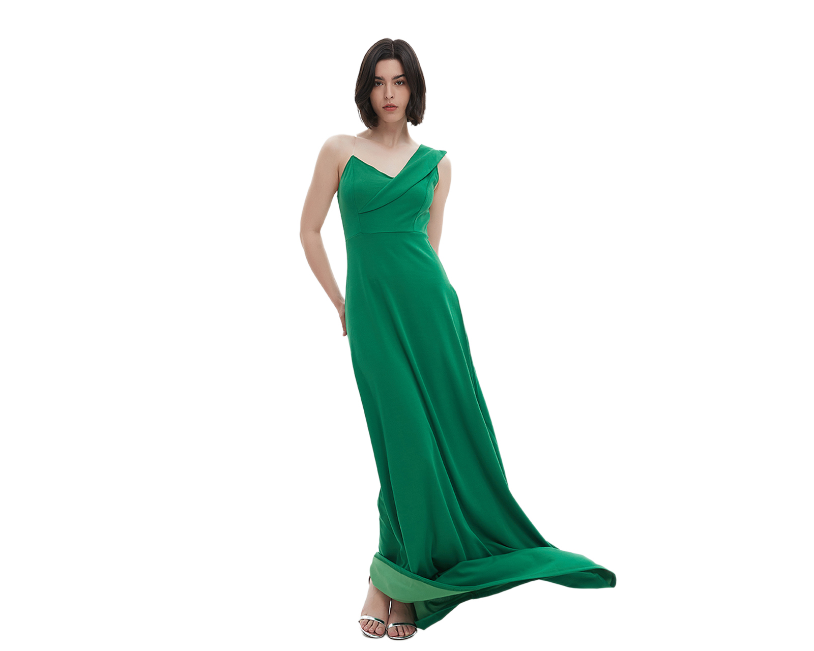 Foto 5 pulgar | Foto 4 | Vestido de Noche Meirius Largo Verde con Hombro Descubierto