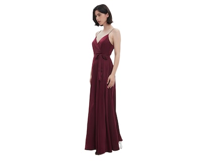 Foto 3 | Foto 3 | Vestido de Noche Meirius Largo Tinto con Tirantes